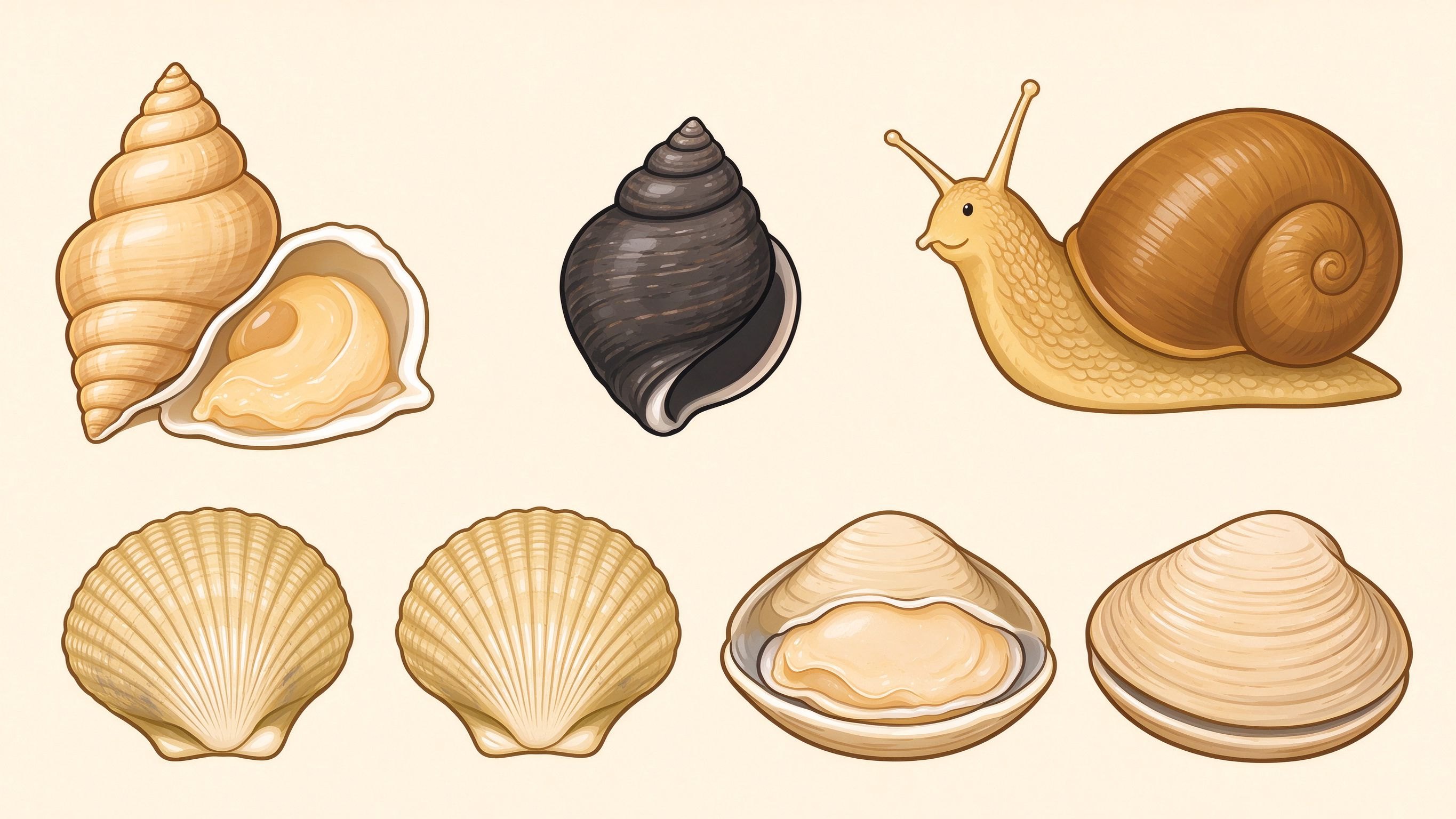 Mollusks annotated picture vocabulary with labeled objects