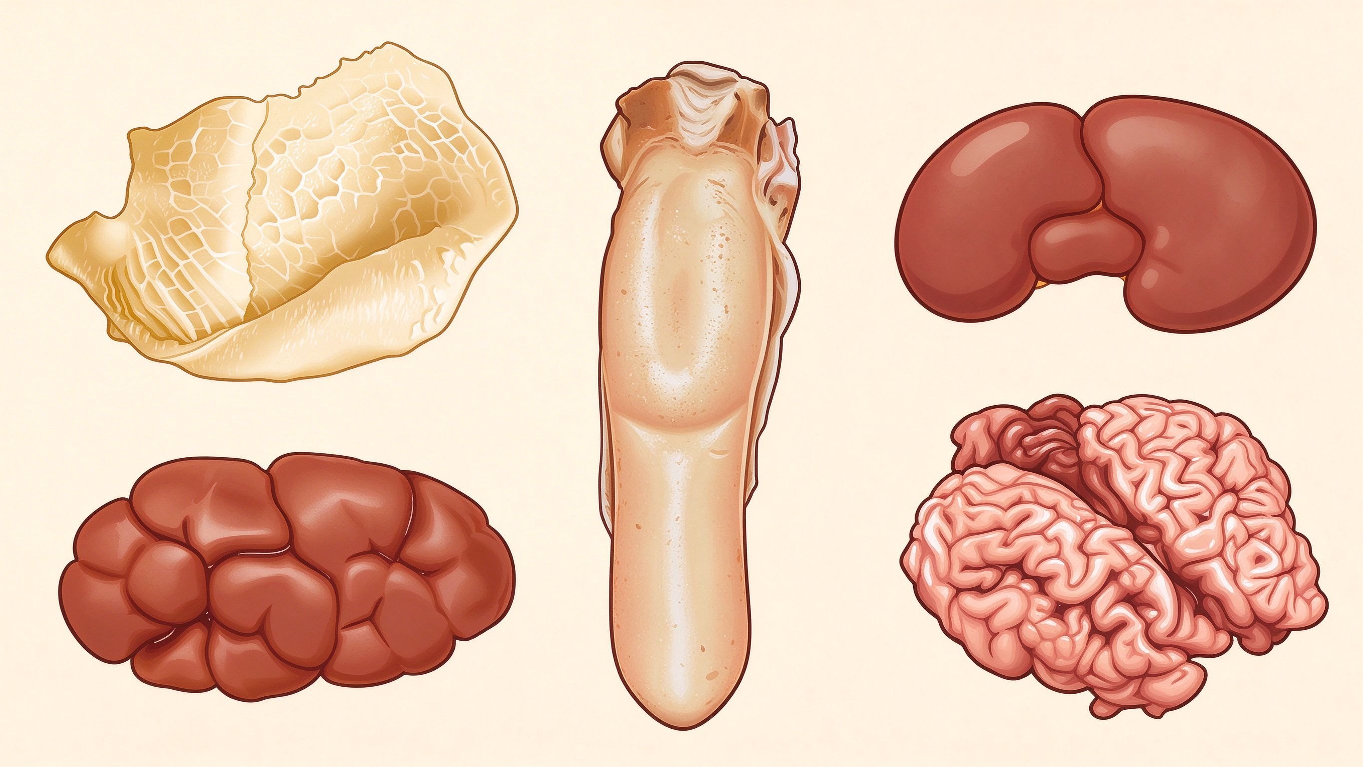 Offal meats annotated picture vocabulary with labeled objects