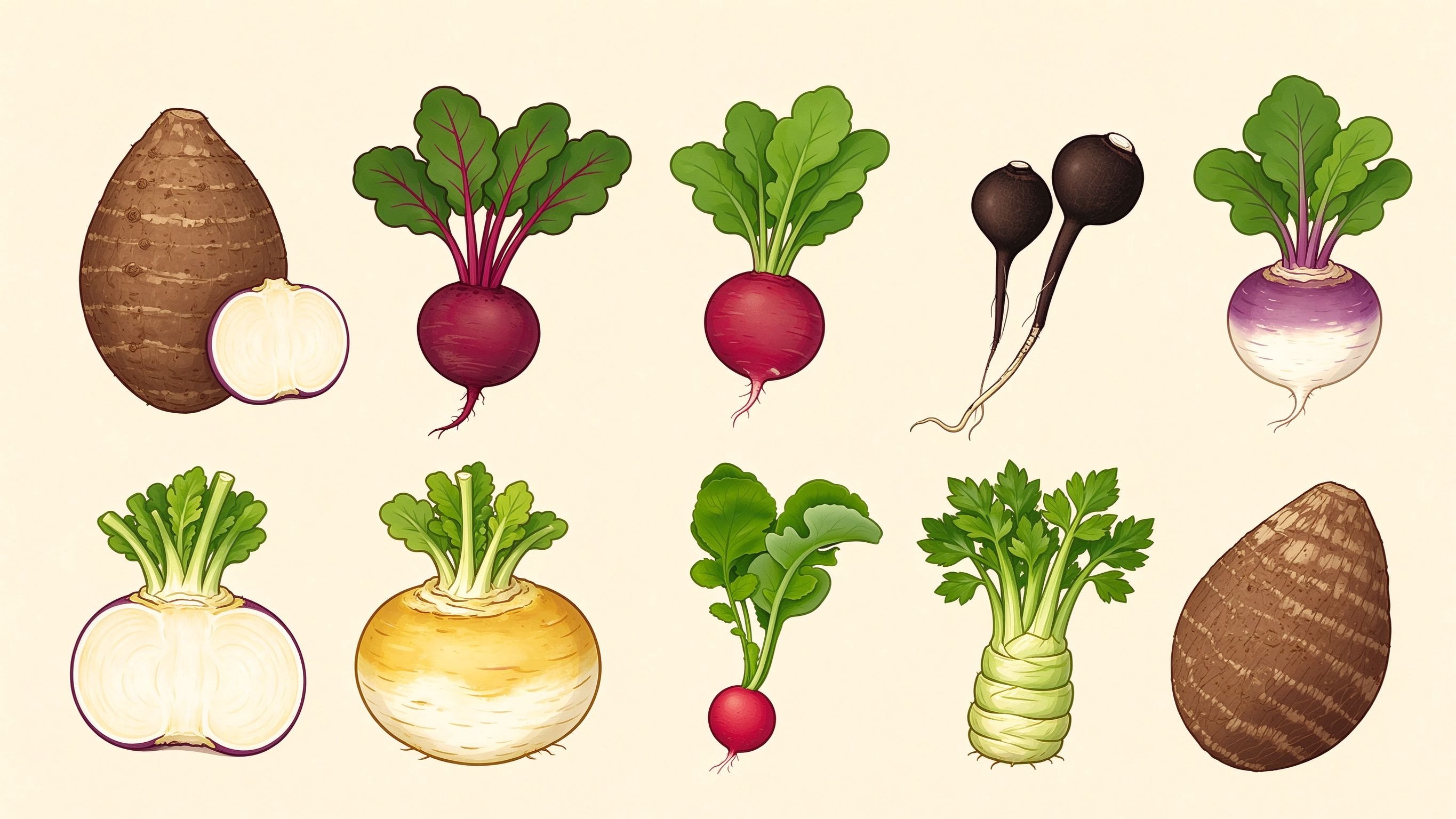 Root vegetables annotated picture vocabulary with labeled objects