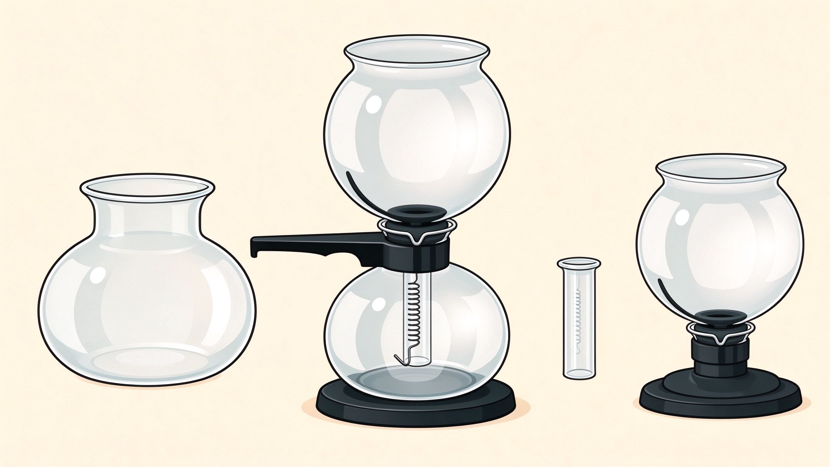 Vacuum coffee maker annotated picture vocabulary with labeled objects