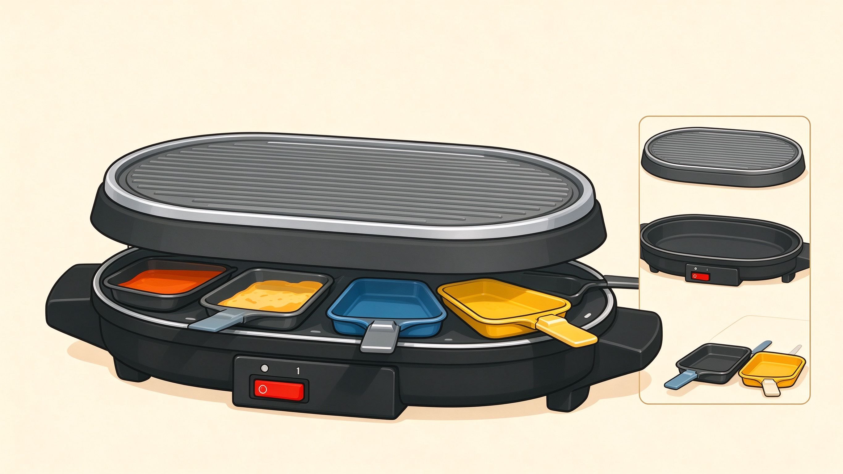 Raclette grill annotated picture vocabulary with labeled objects