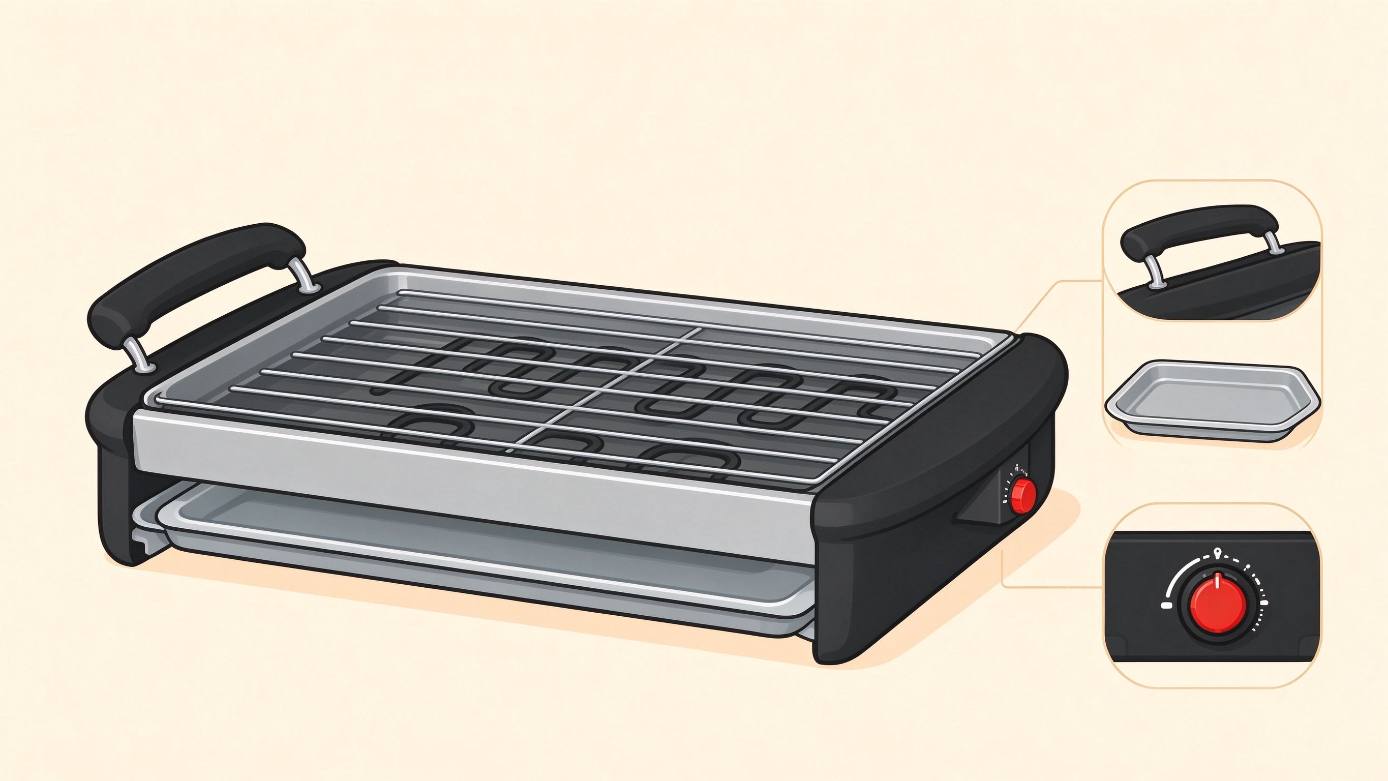 Indoor electric grill annotated picture vocabulary with labeled objects