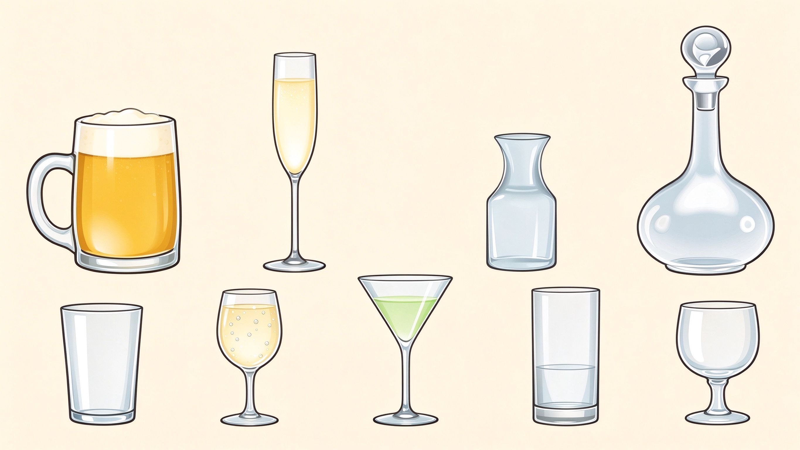 Glassware II annotated picture vocabulary with labeled objects