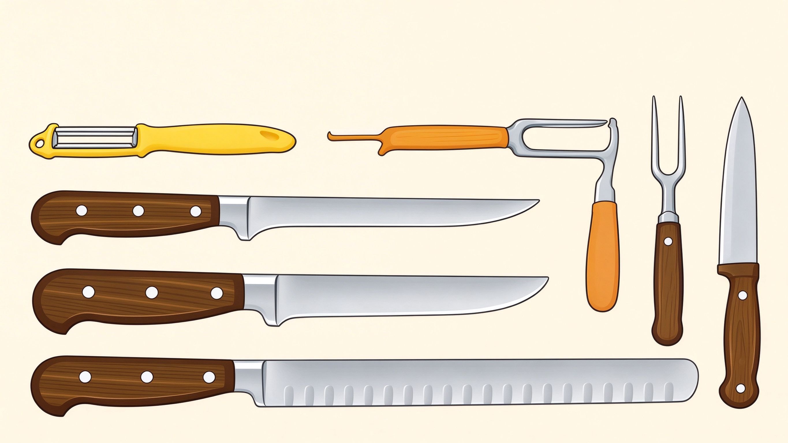 Kitchen knives annotated picture vocabulary with labeled objects