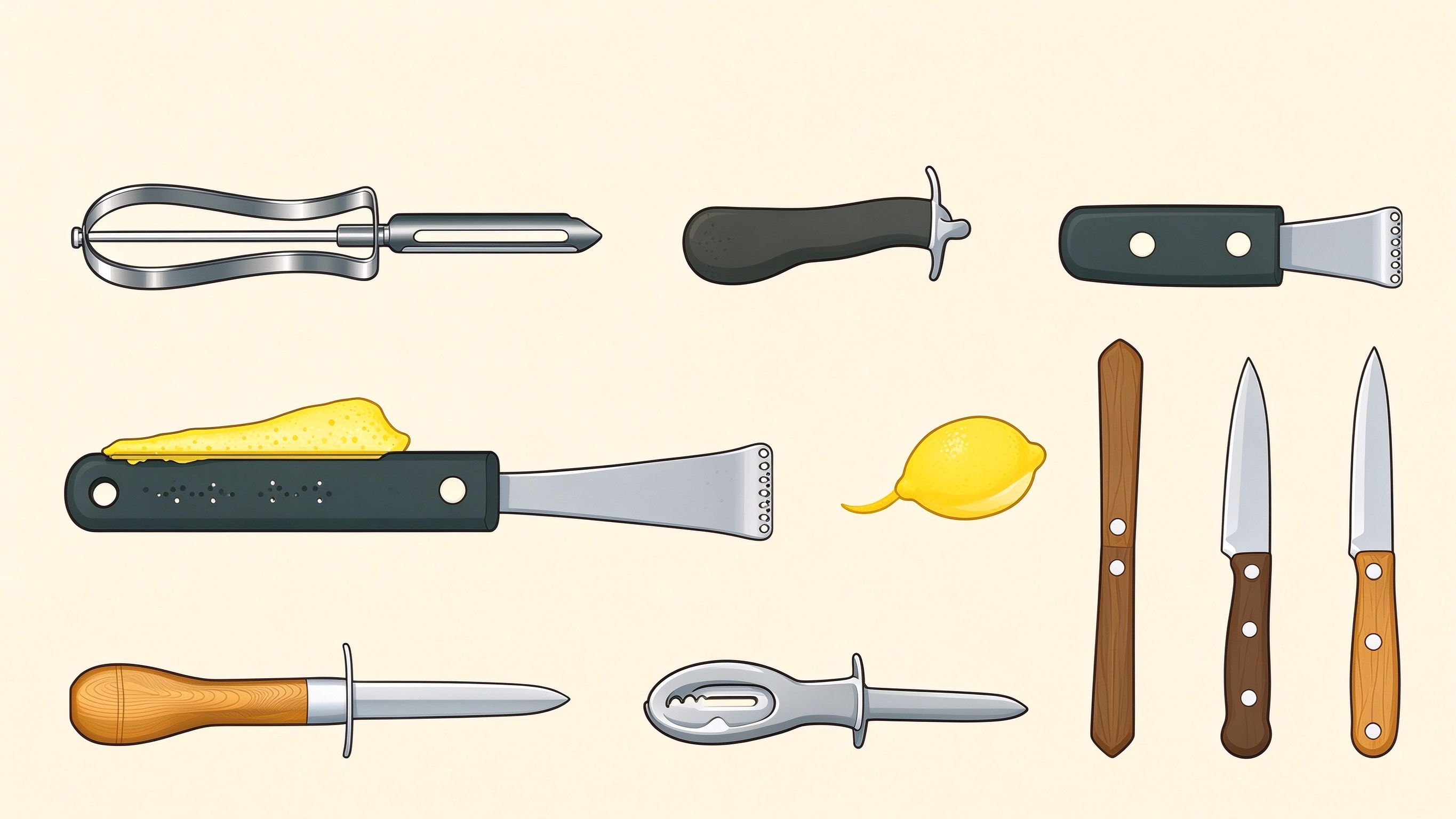 Kitchen knives III annotated picture vocabulary with labeled objects
