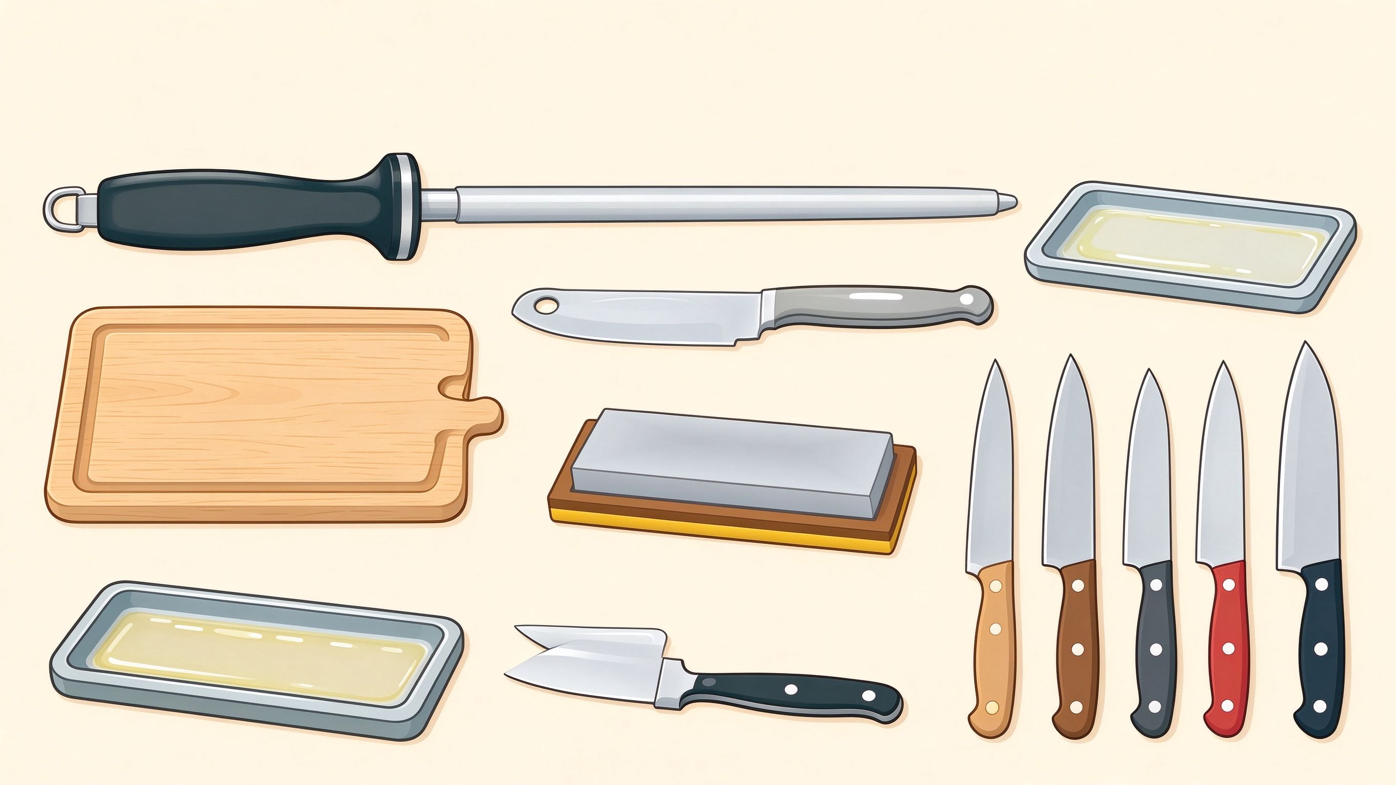 Kitchen knives annotated picture vocabulary with labeled objects