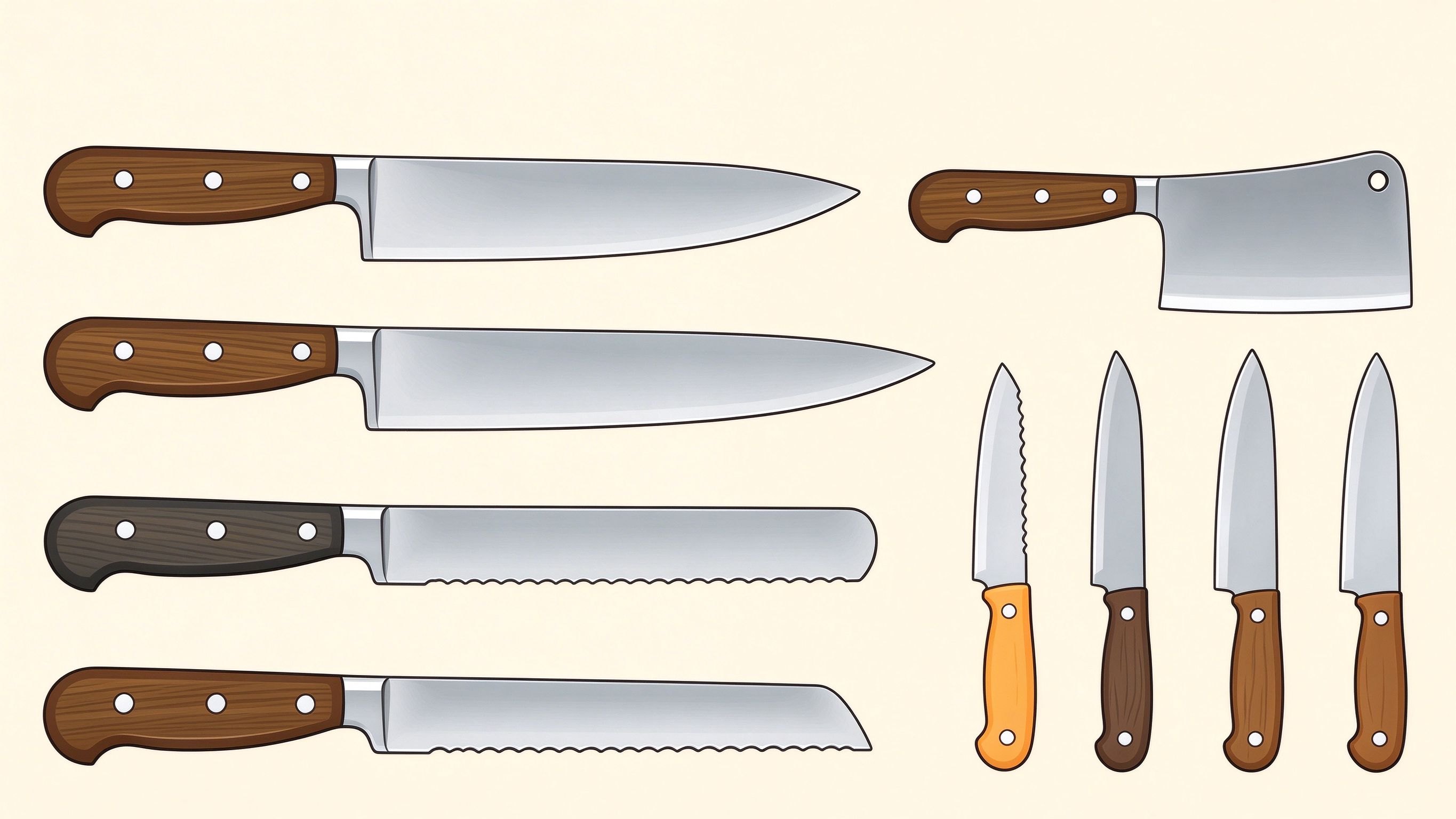 Kitchen knives annotated picture vocabulary with labeled objects