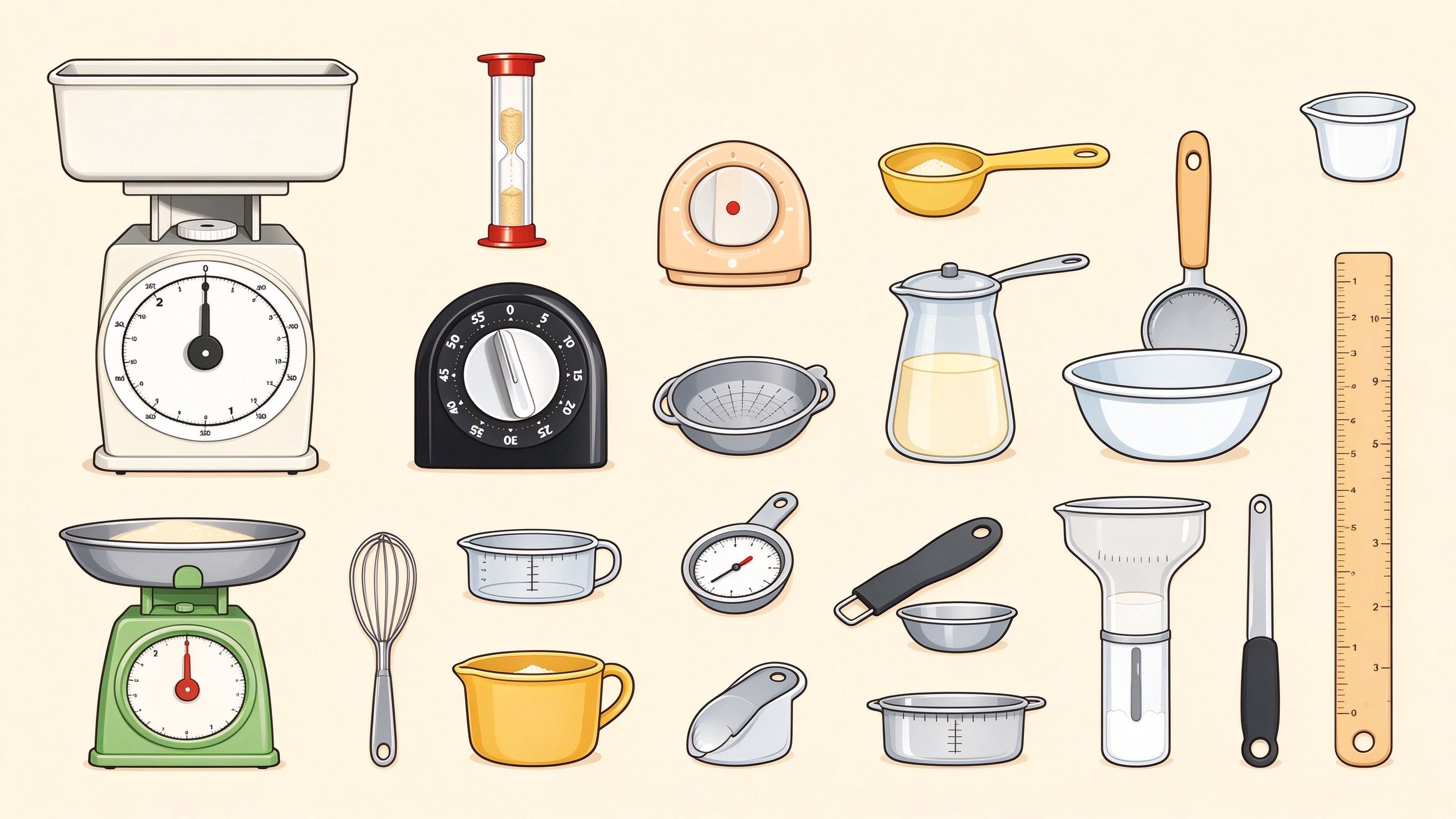 Kitchen measuring tools annotated picture vocabulary with labeled objects
