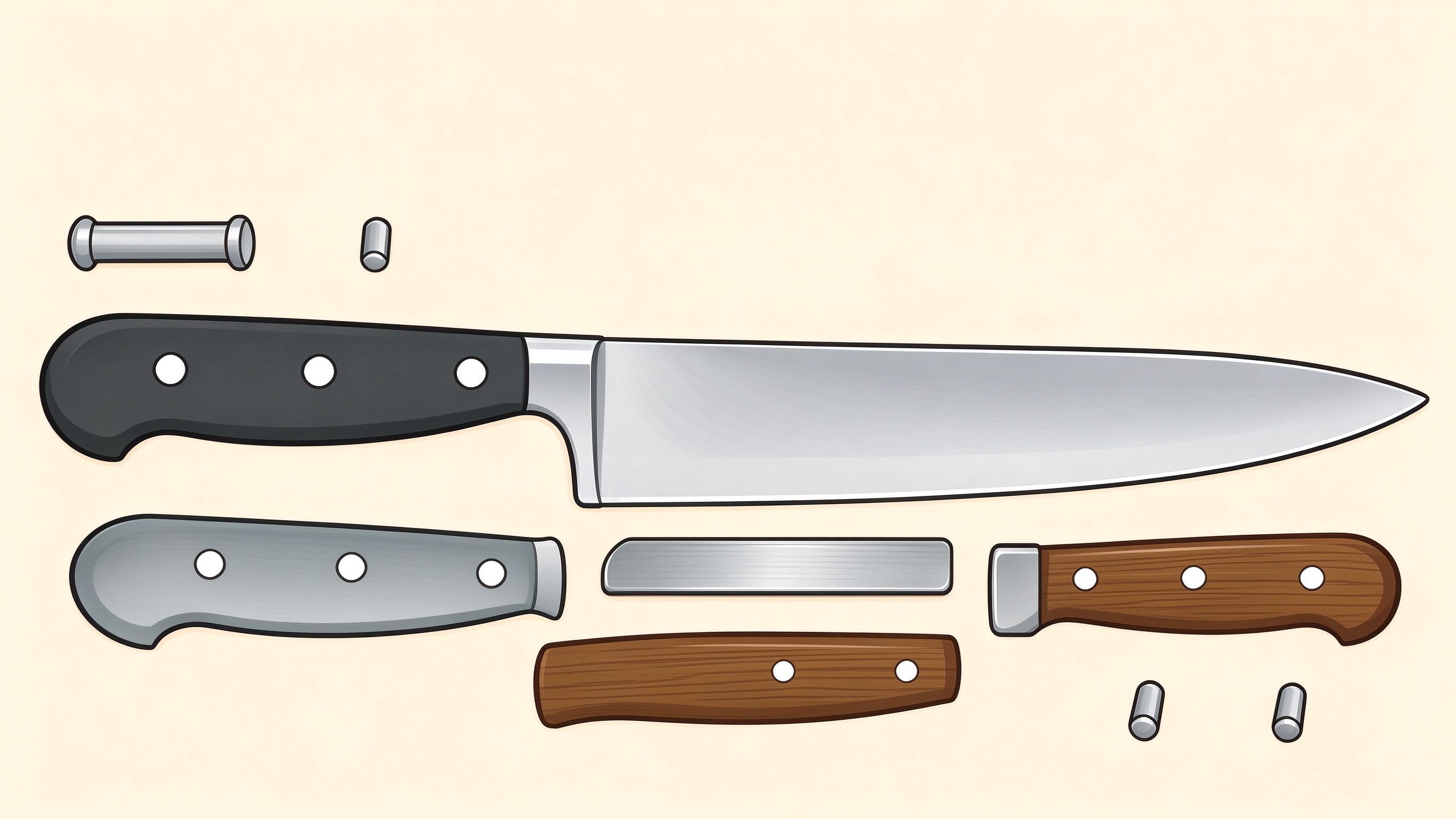 Kitchen knives annotated picture vocabulary with labeled objects