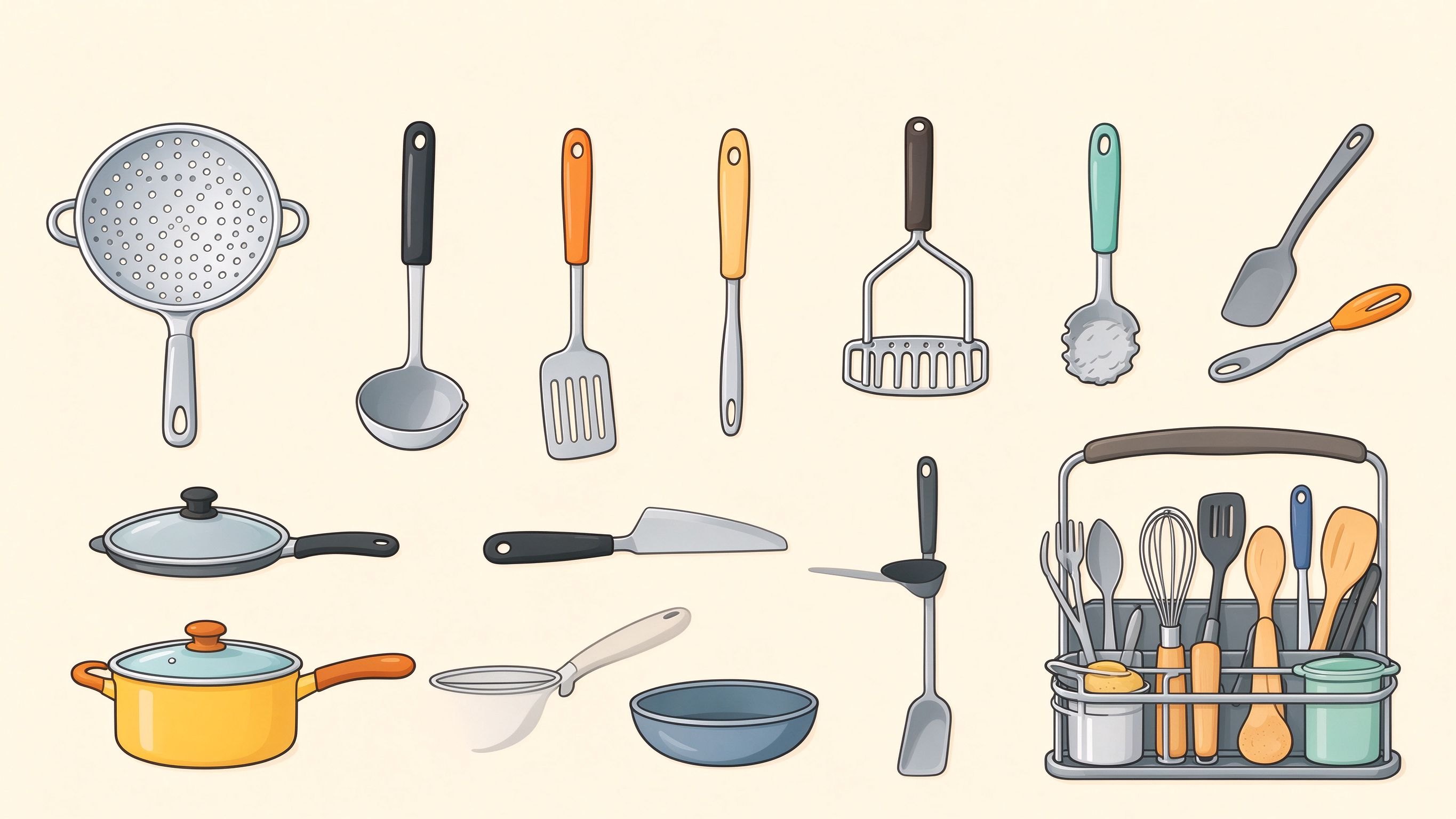 Kitchen tool sets annotated picture vocabulary with labeled objects
