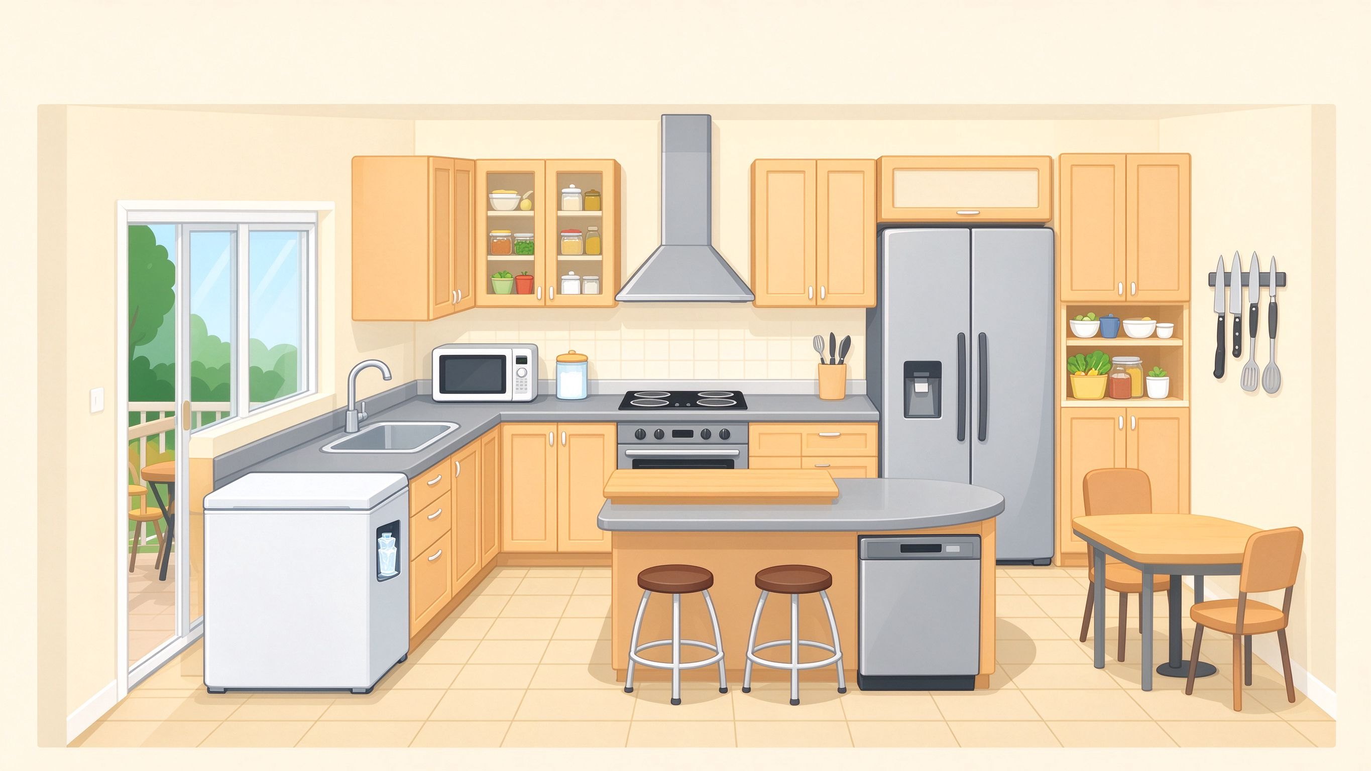 Kitchen annotated picture vocabulary with labeled objects