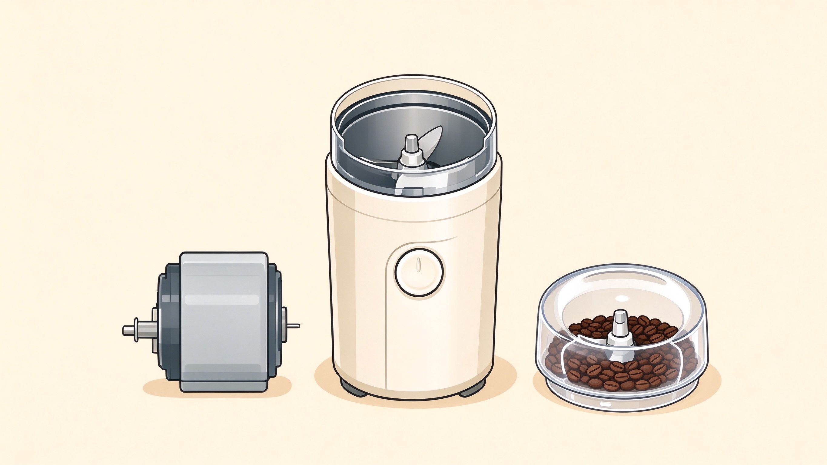 Coffee grinder annotated picture vocabulary with labeled objects