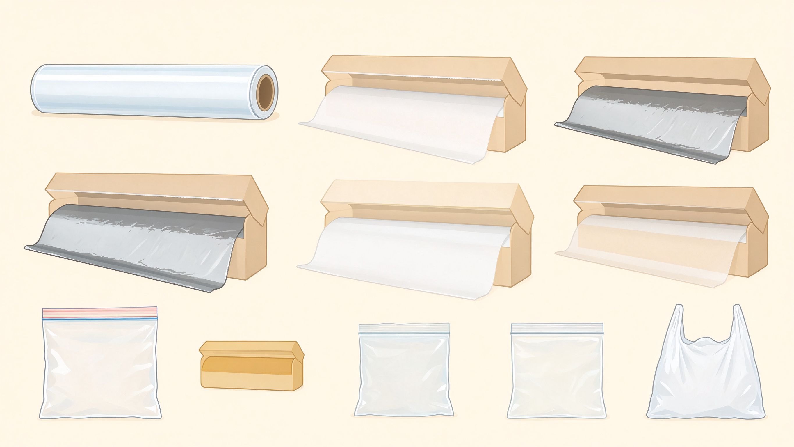 Food packaging supplies annotated picture vocabulary with labeled objects