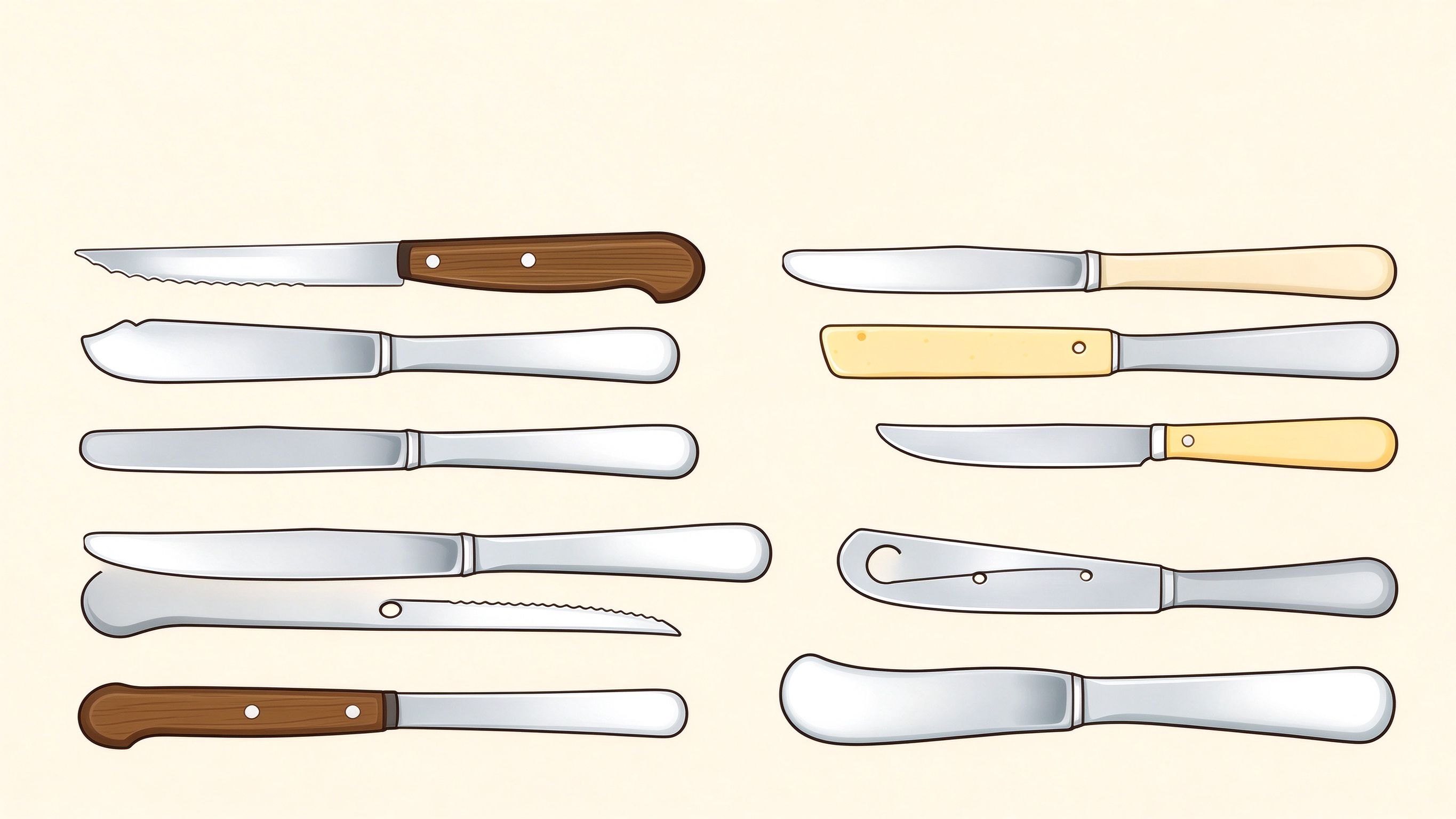 Types of knives annotated picture vocabulary with labeled objects