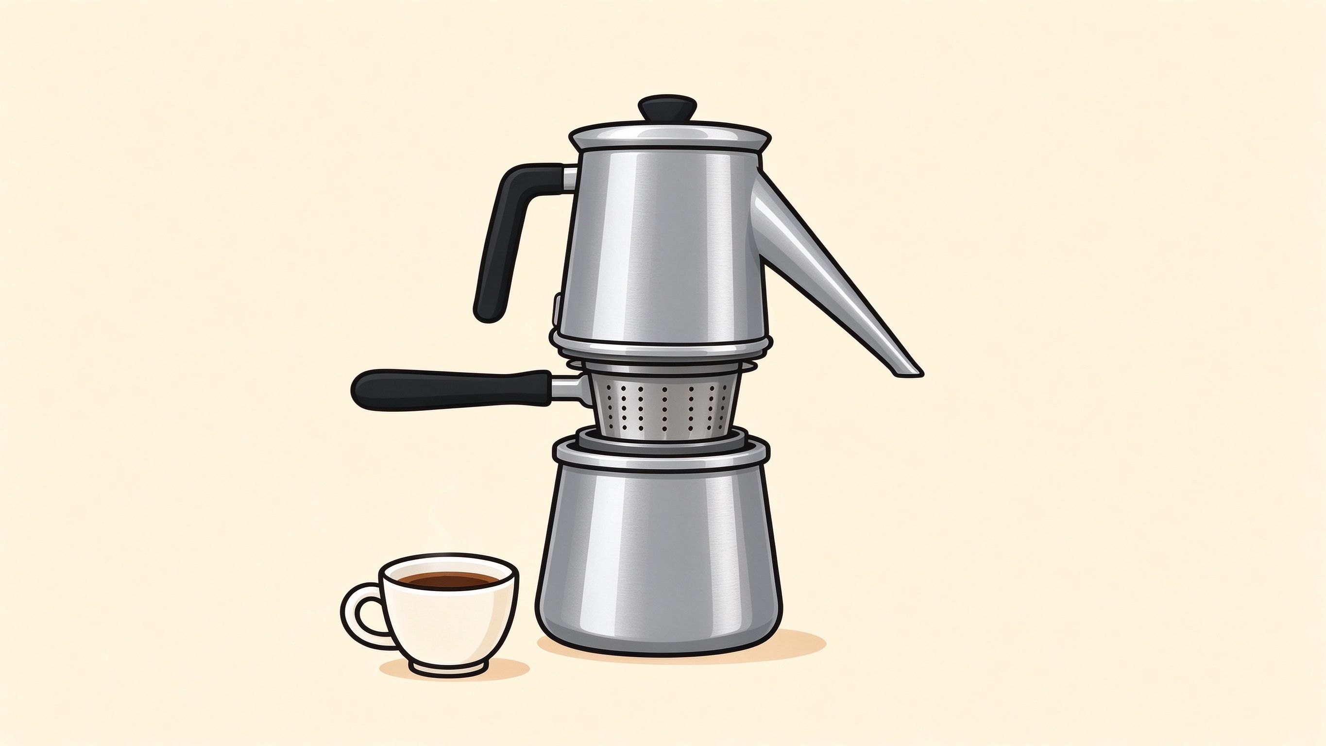 Neapolitan coffee maker annotated picture vocabulary with labeled objects