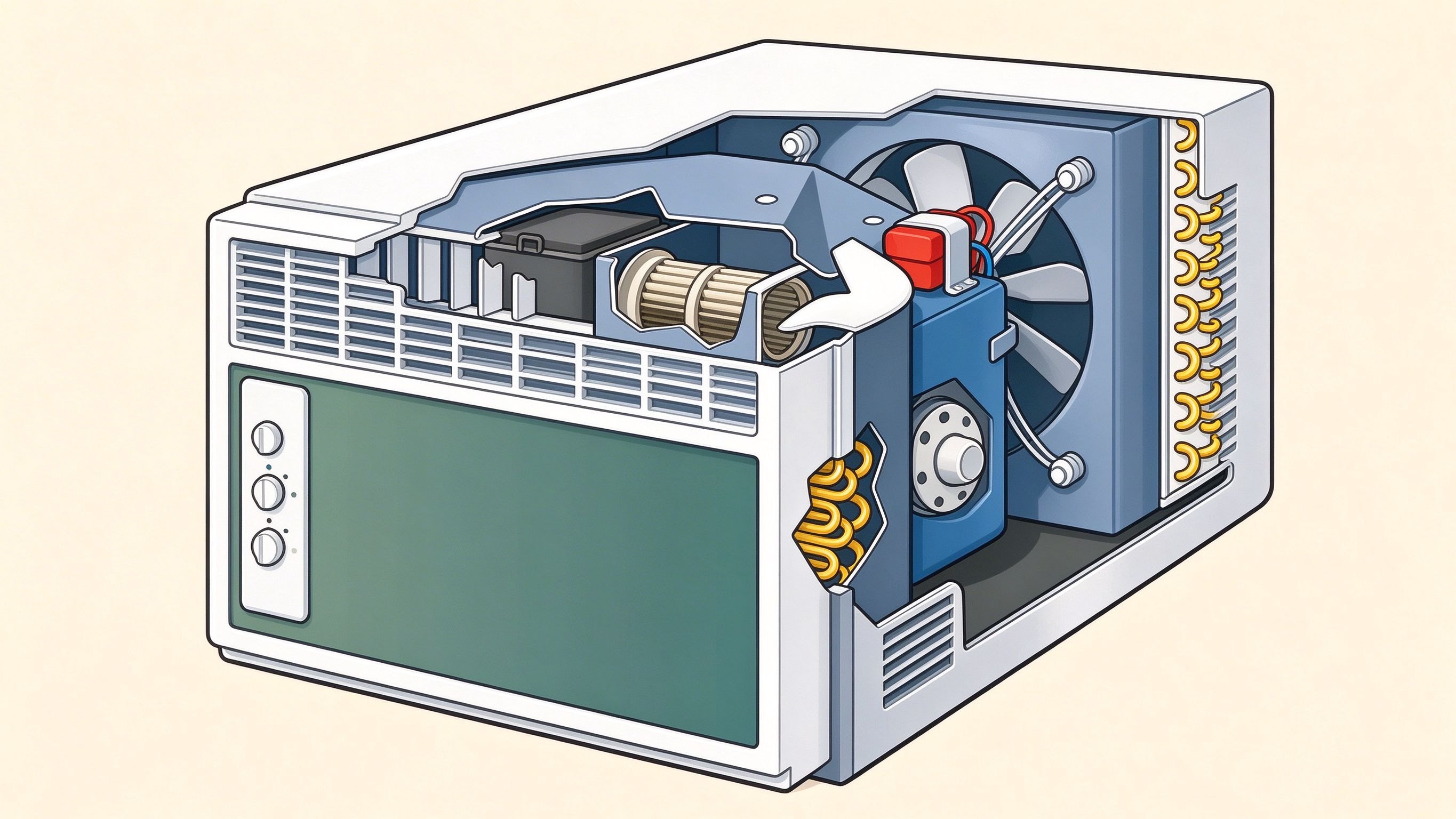 Room air conditioner annotated picture vocabulary with labeled objects