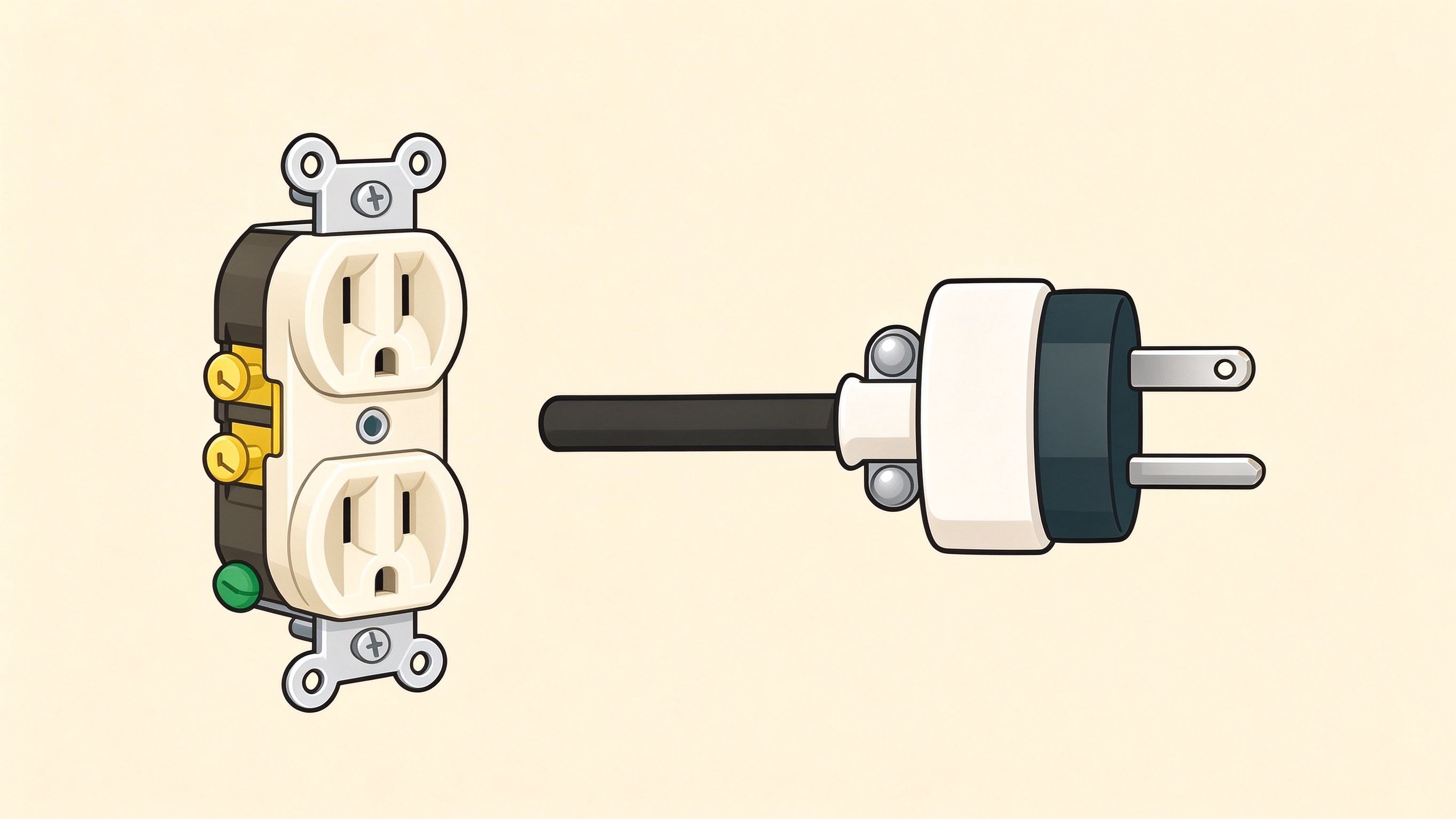 Electrical outlet and plug annotated picture vocabulary with labeled objects