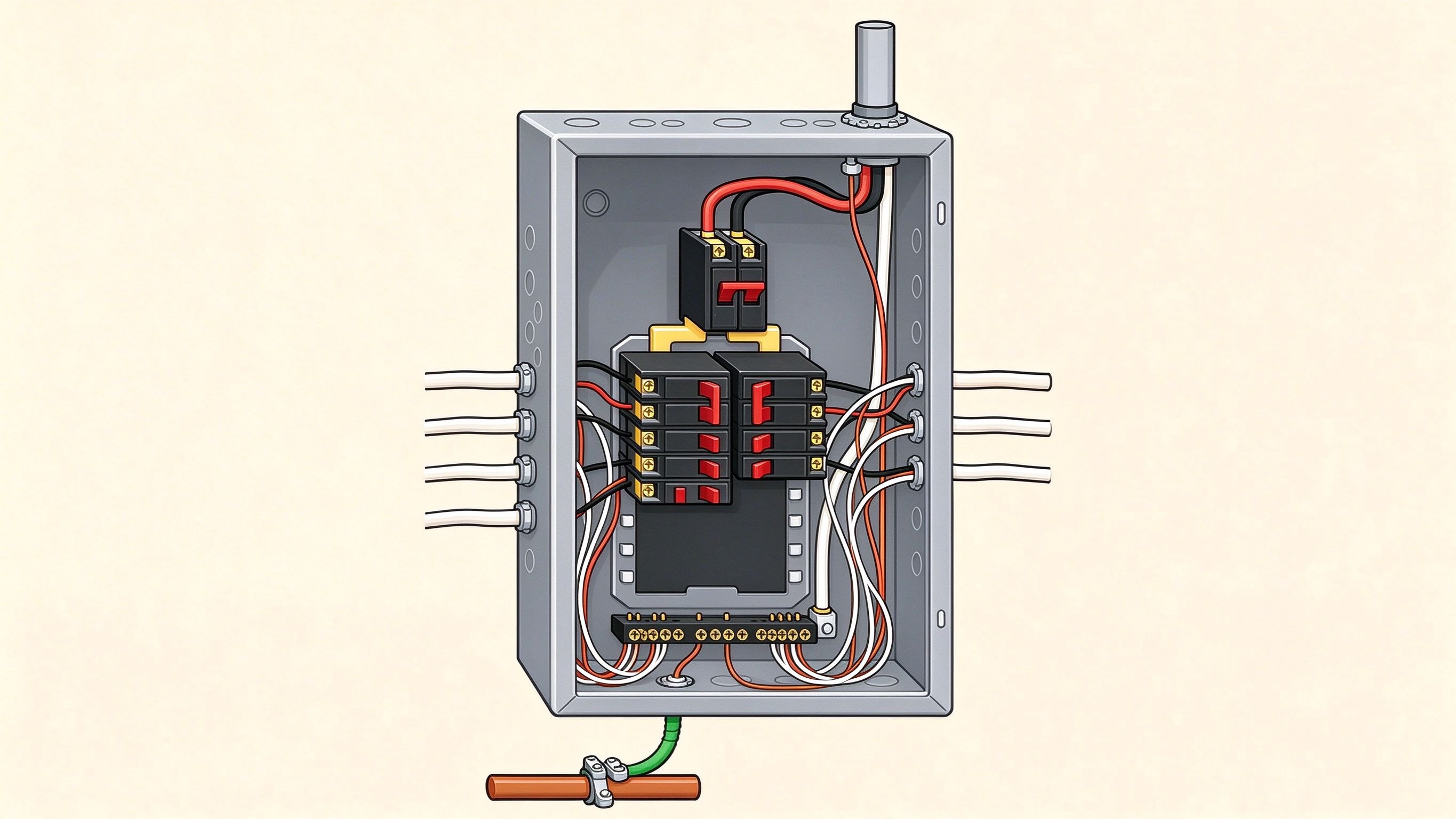 Circuit breaker panel annotated picture vocabulary with labeled objects