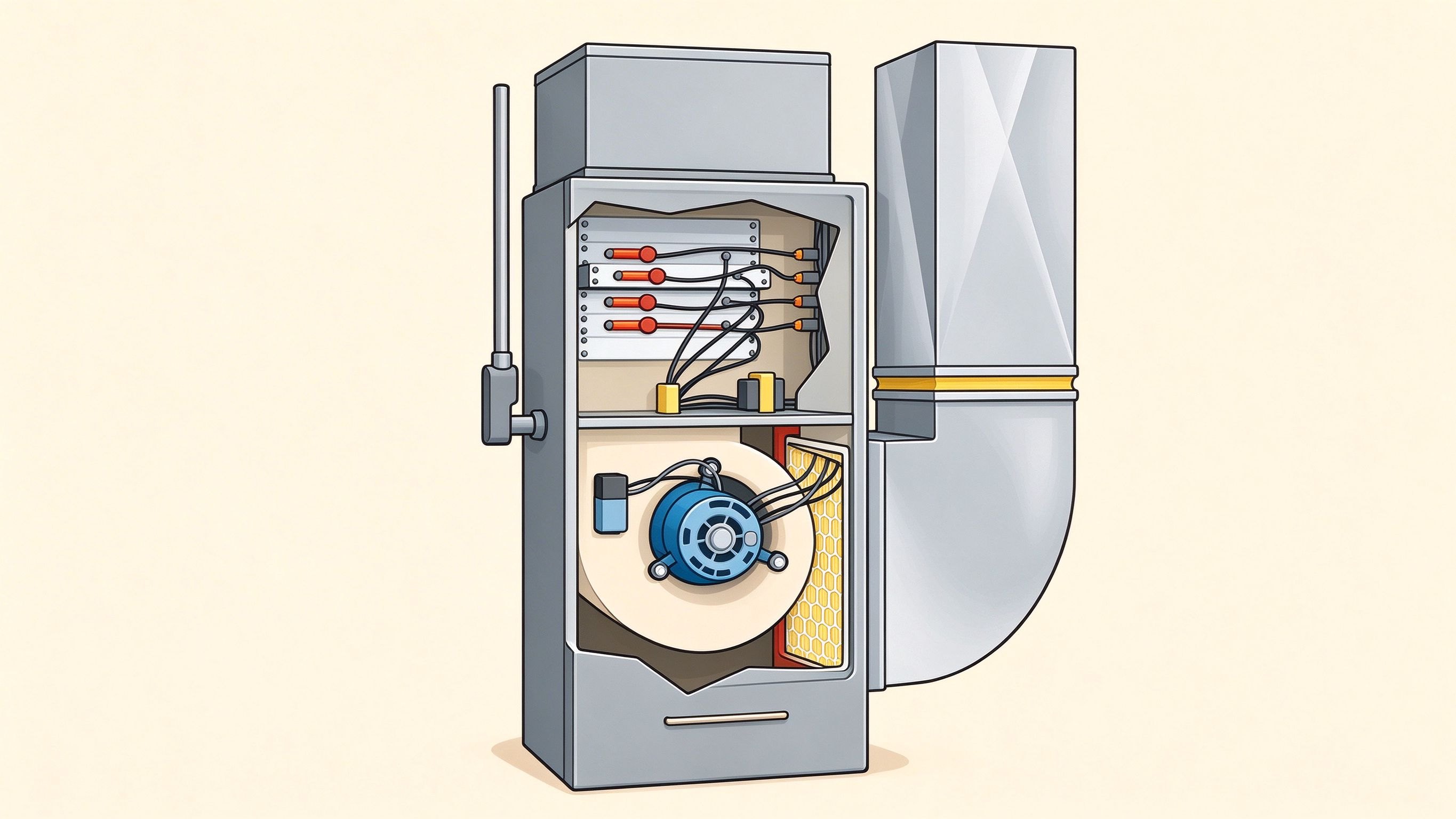 Electric forced air furnace annotated picture vocabulary with labeled objects