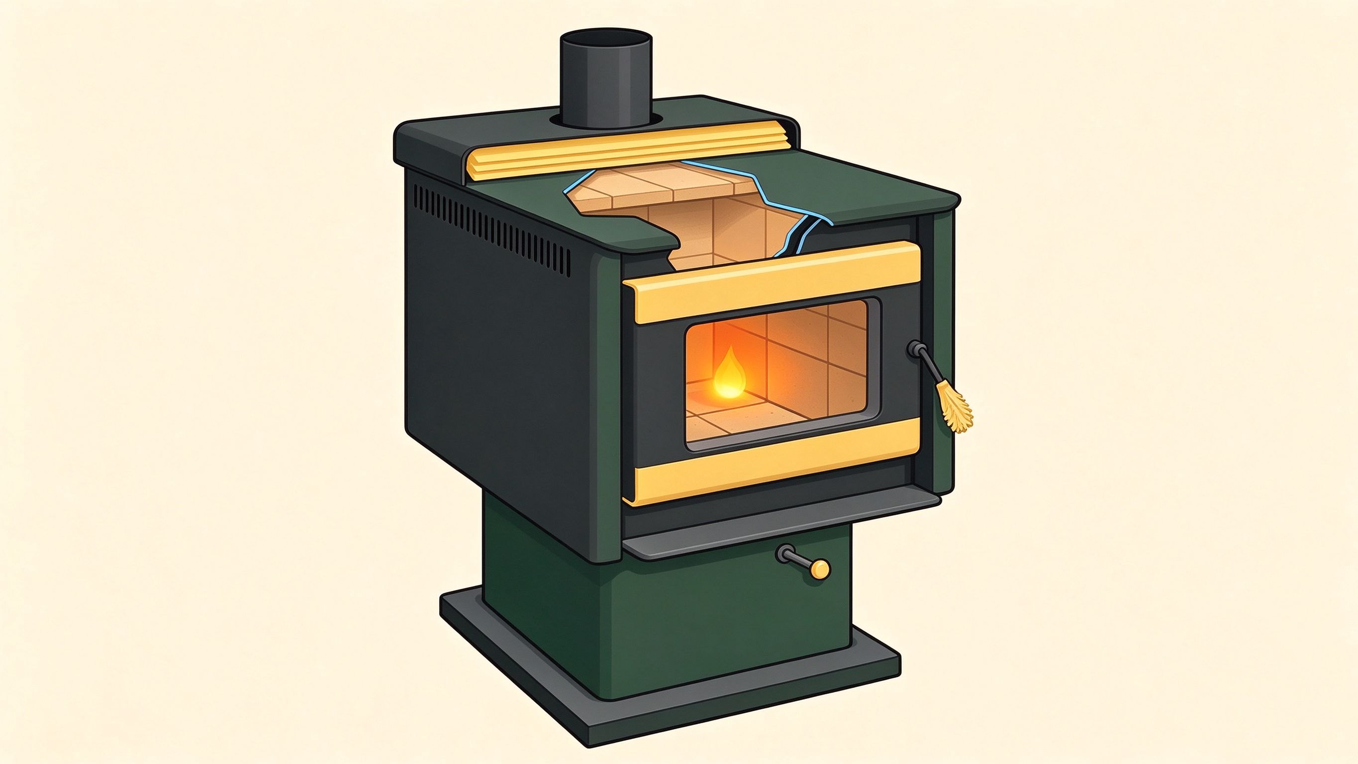 Slow combustion stove annotated picture vocabulary with labeled objects