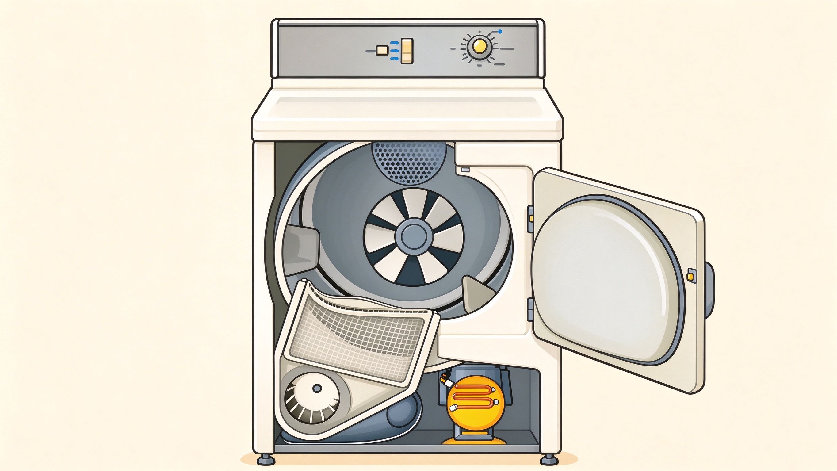 Electric dryer annotated picture vocabulary with labeled objects