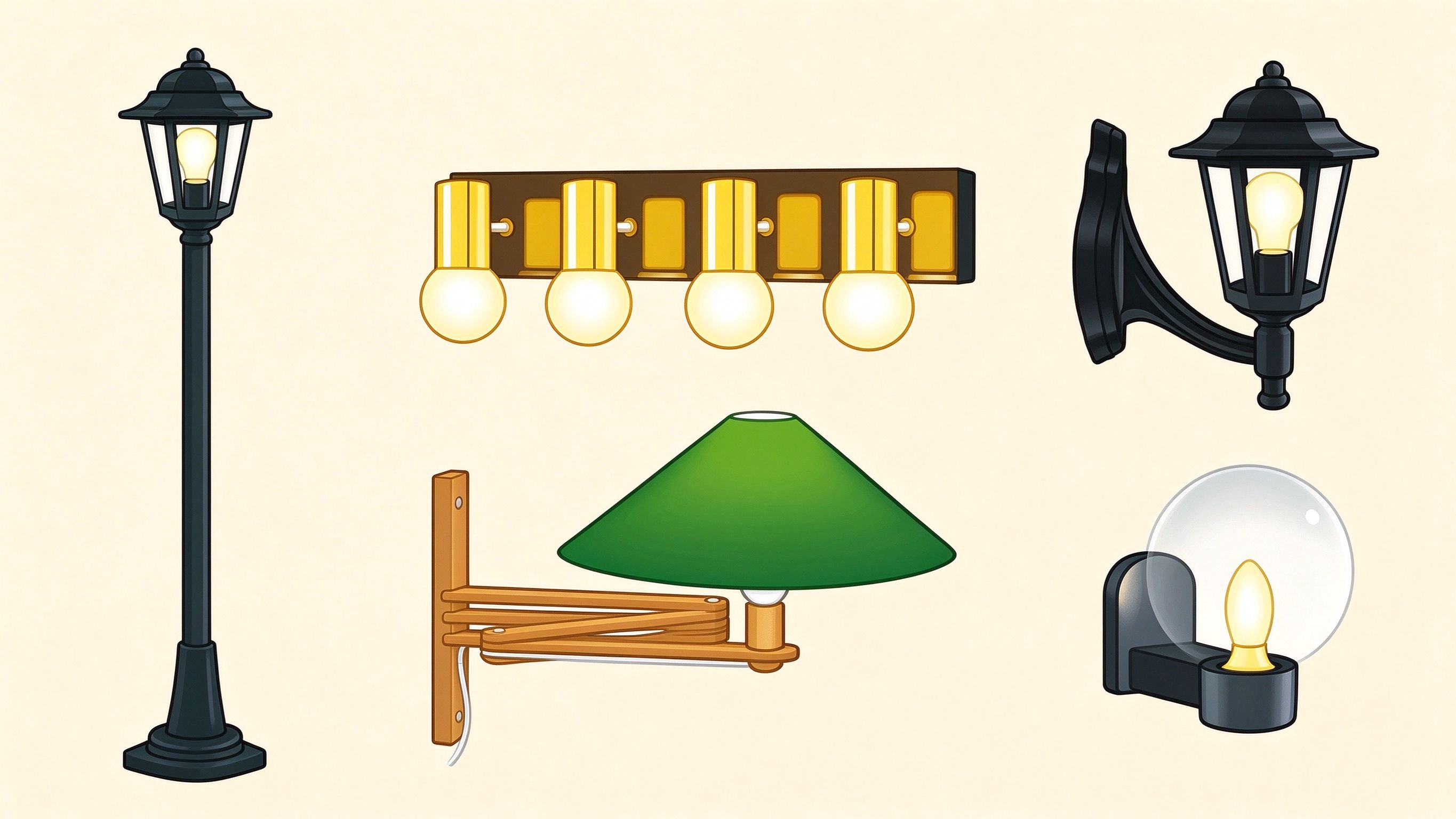 Light fixtures annotated picture vocabulary with labeled objects