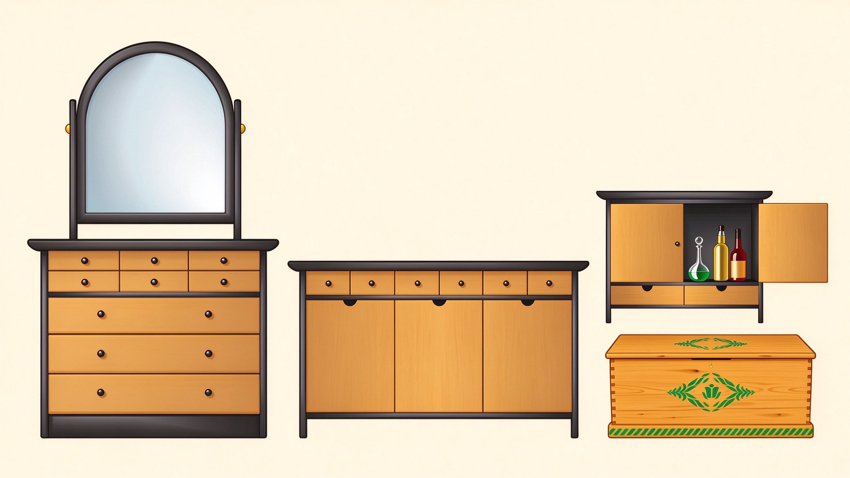 Storage furniture annotated picture vocabulary with labeled objects