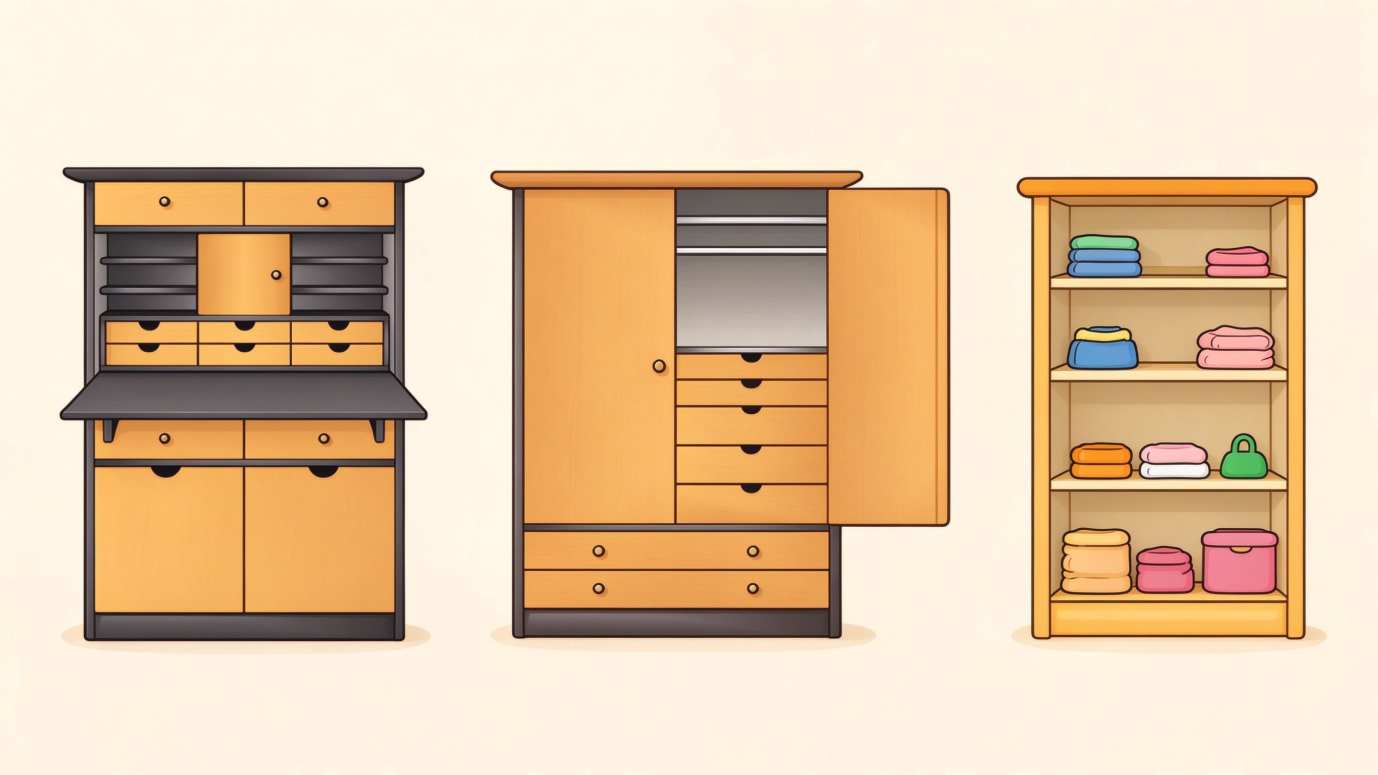 Storage furniture 3 annotated picture vocabulary with labeled objects
