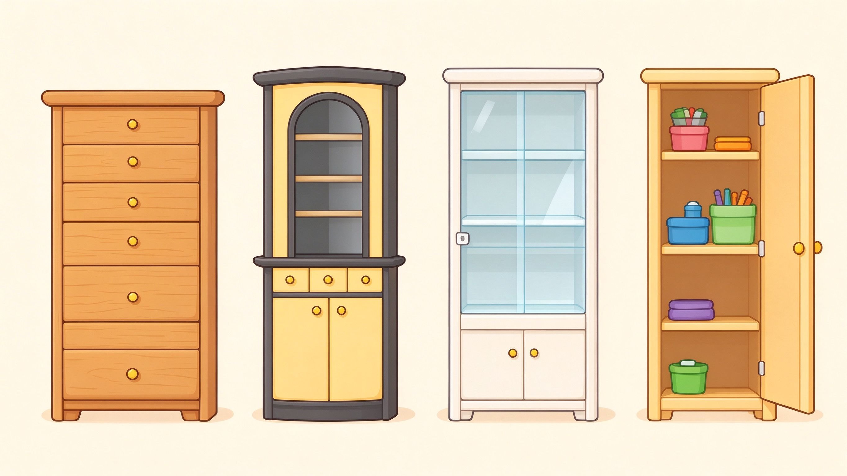 Storage furniture annotated picture vocabulary with labeled objects