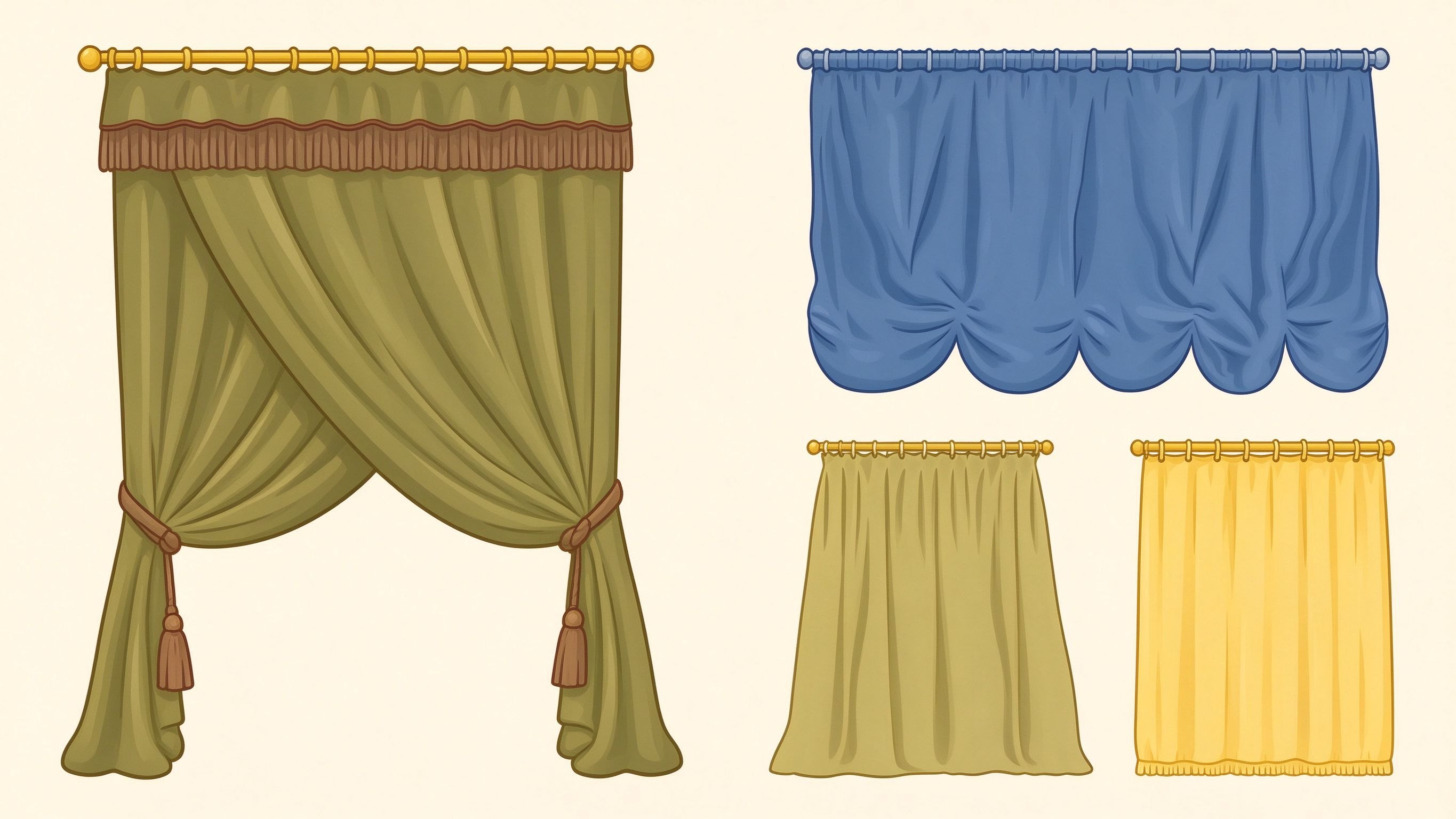 Curtain styles annotated picture vocabulary with labeled objects