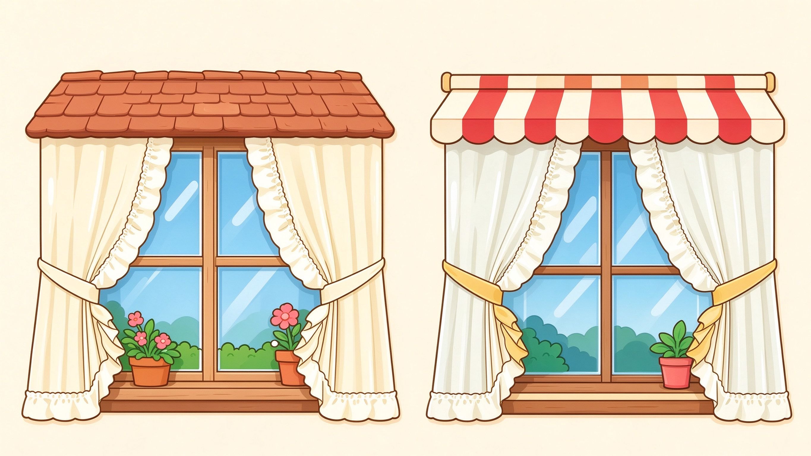 Glass curtains annotated picture vocabulary with labeled objects