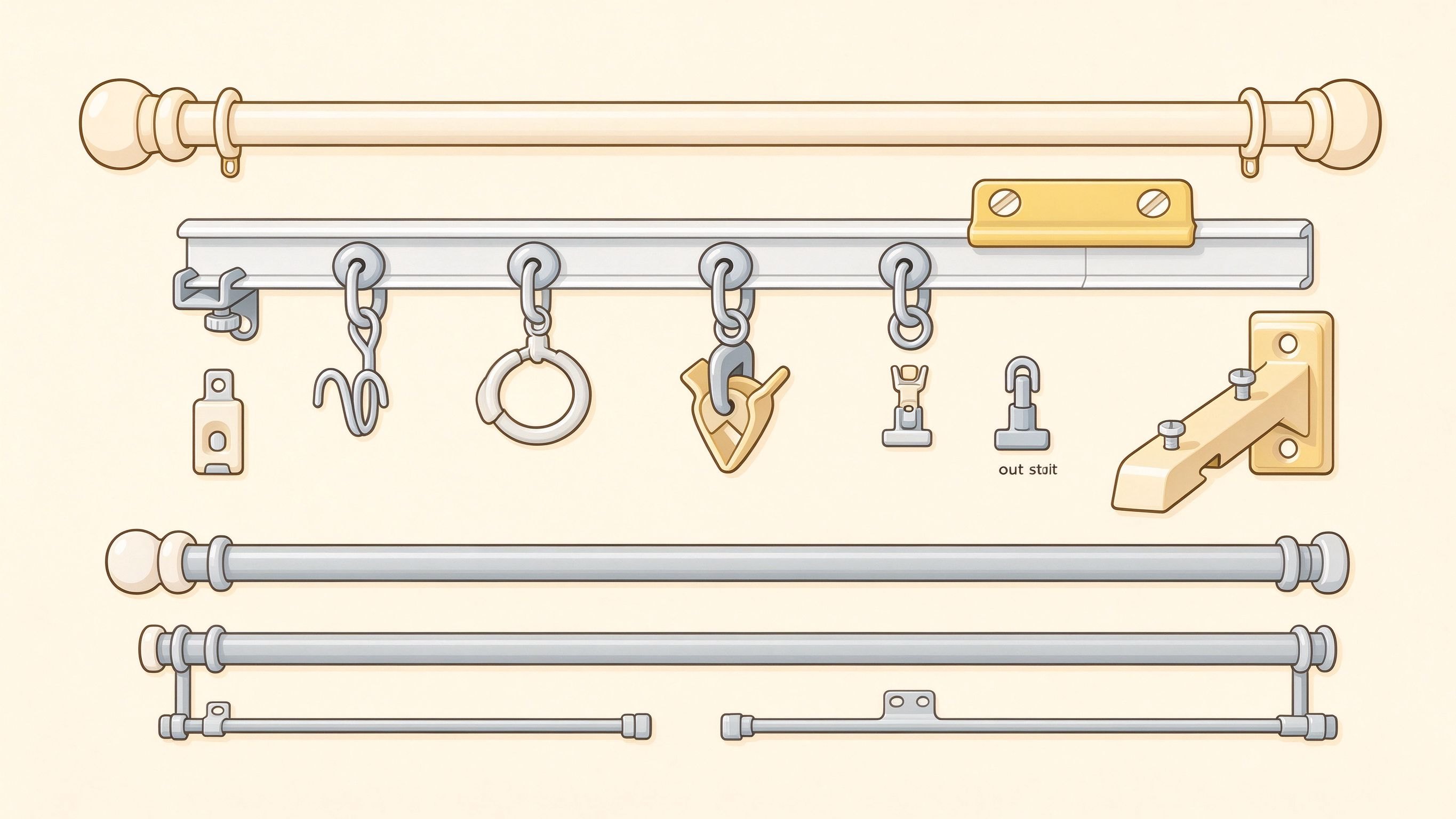Curtain rod parts annotated picture vocabulary with labeled objects