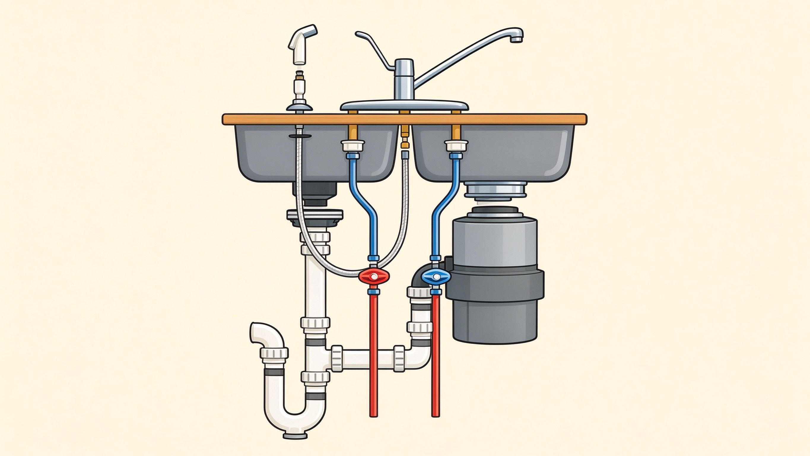 Garbage disposal sink annotated picture vocabulary with labeled objects
