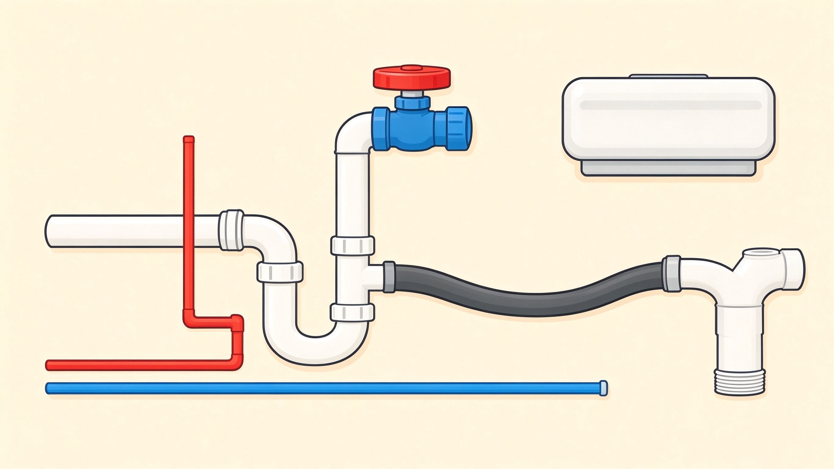 Dishwasher plumbing annotated picture vocabulary with labeled objects