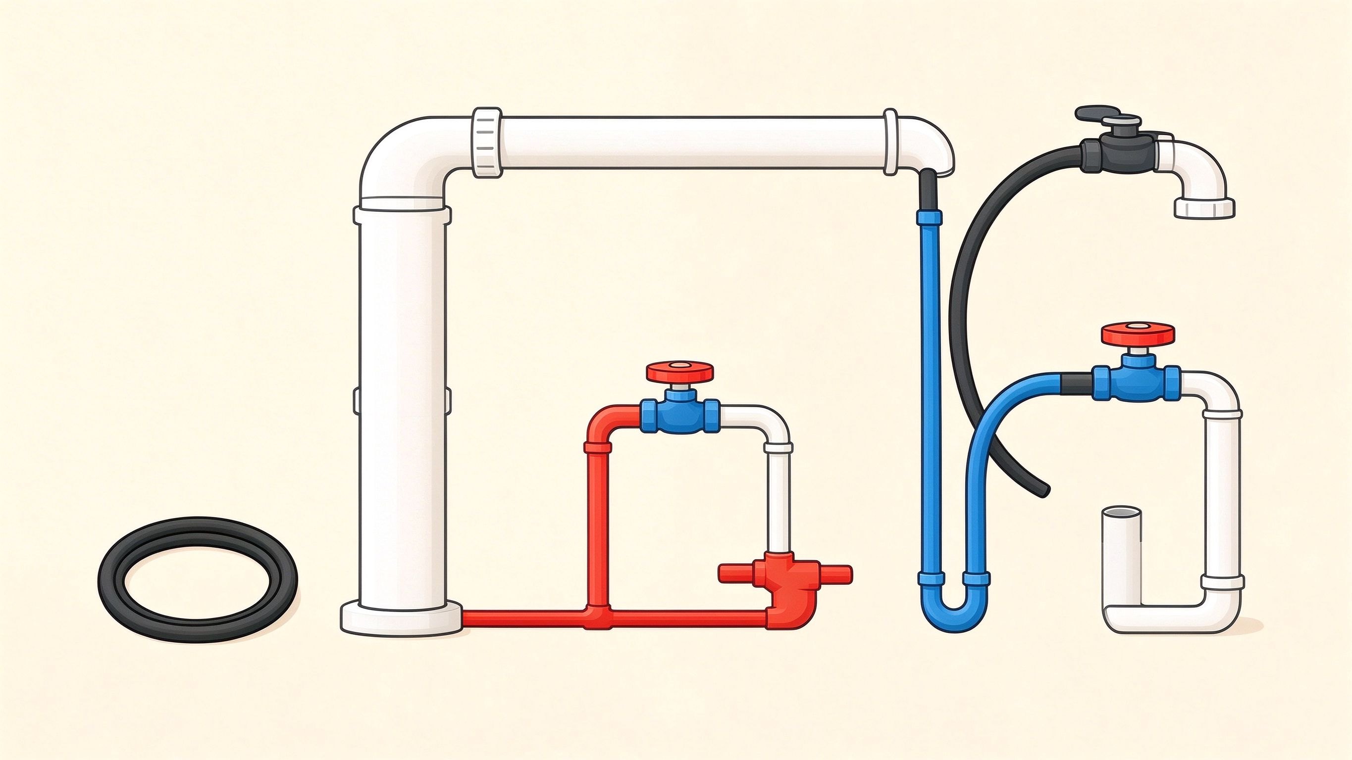 Washing machine plumbing annotated picture vocabulary with labeled objects