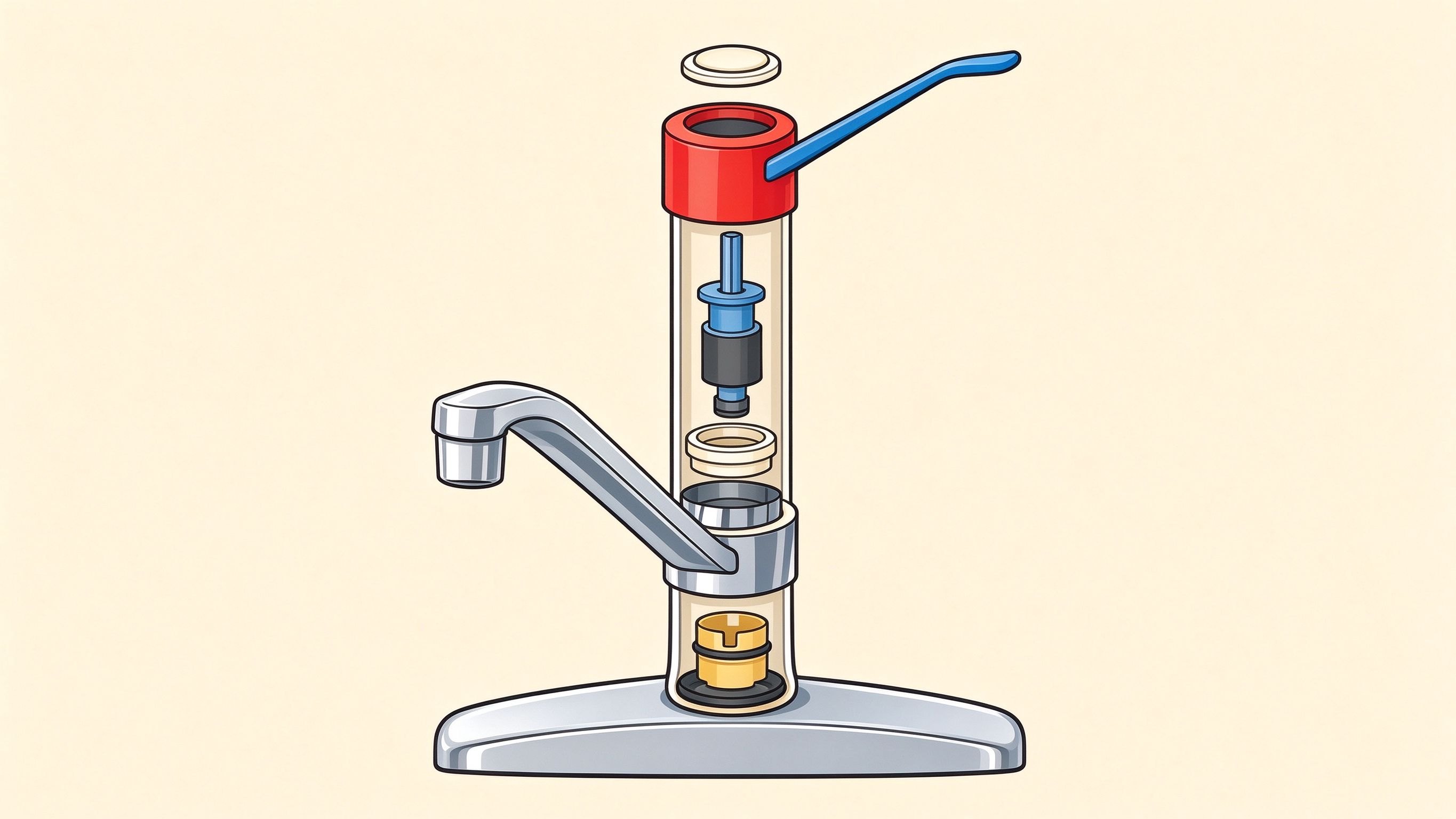 Cartridge faucet annotated picture vocabulary with labeled objects