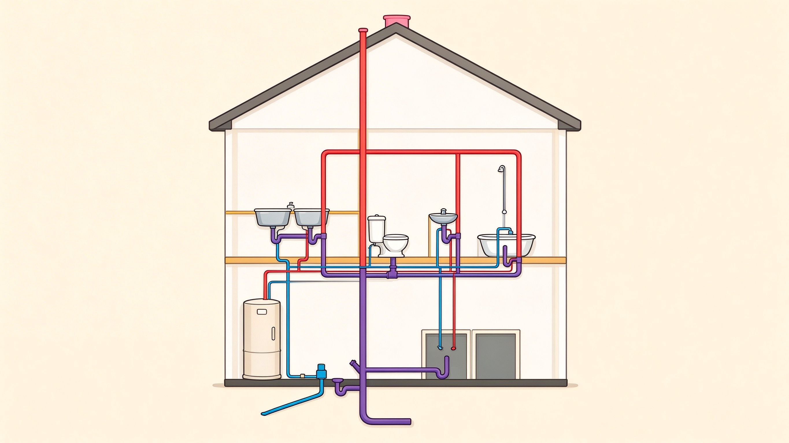 House plumbing system annotated picture vocabulary with labeled objects