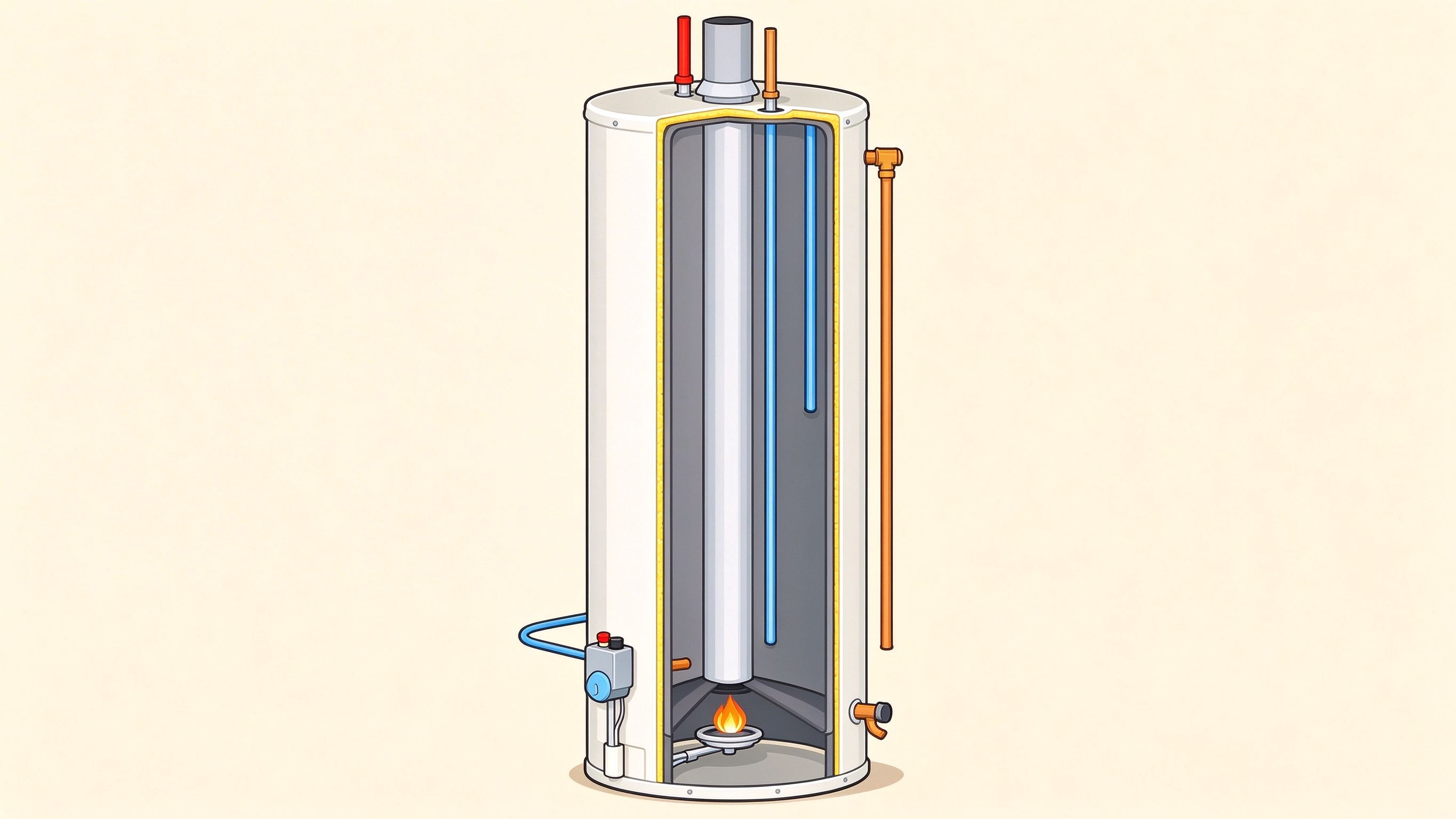 Gas water heater tank annotated picture vocabulary with labeled objects