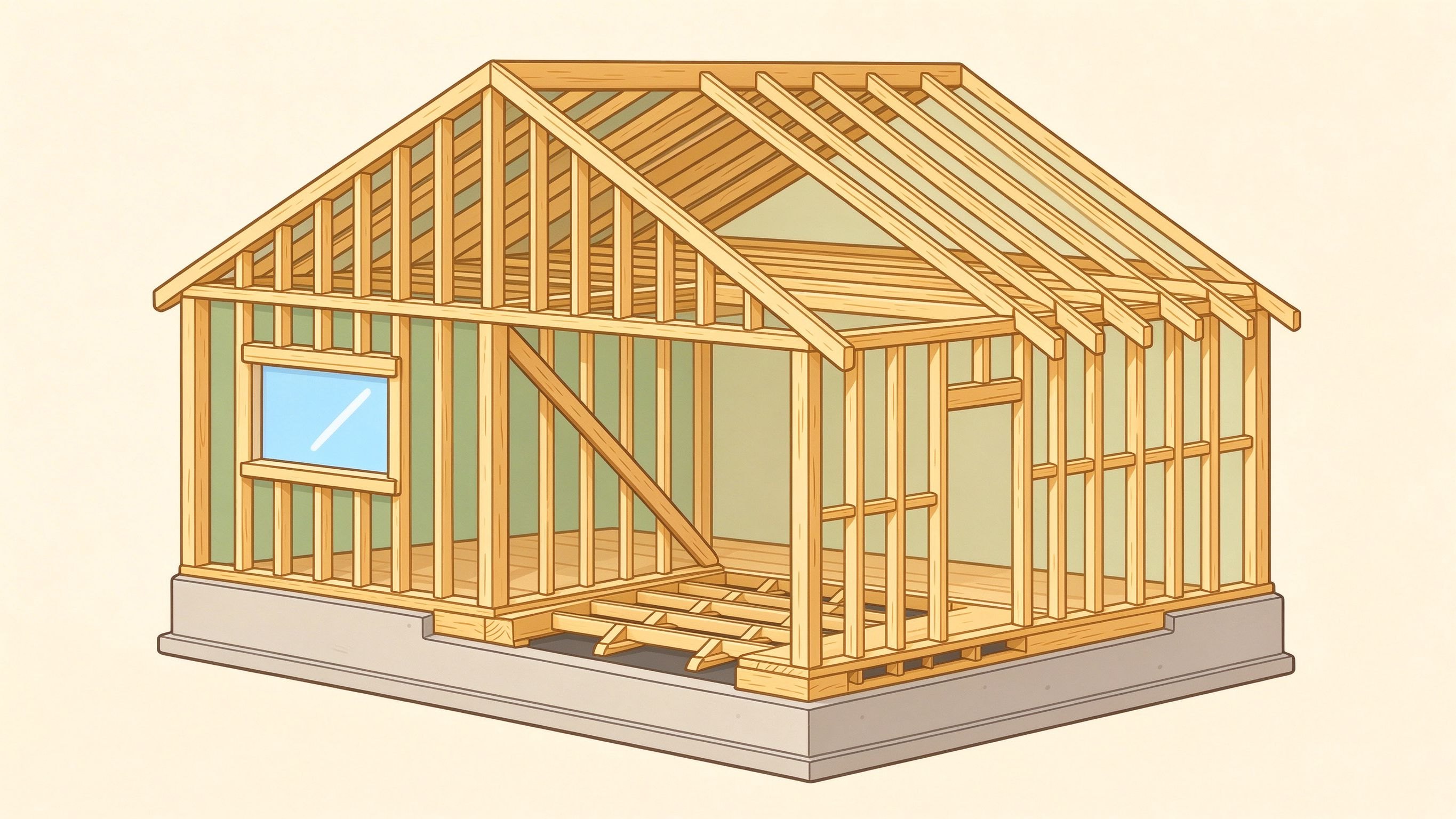 House framing annotated picture vocabulary with labeled objects