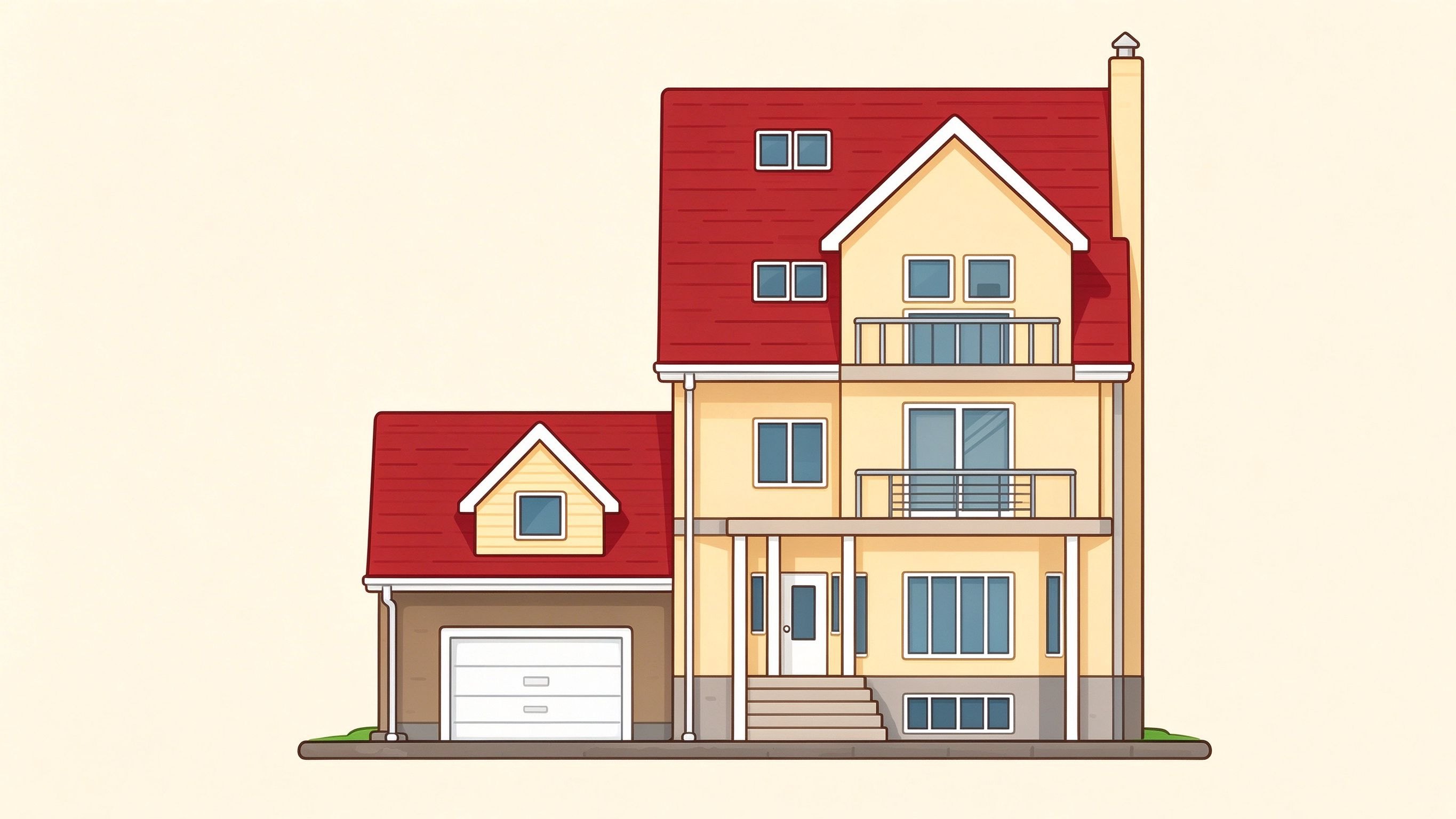 House facade annotated picture vocabulary with labeled objects