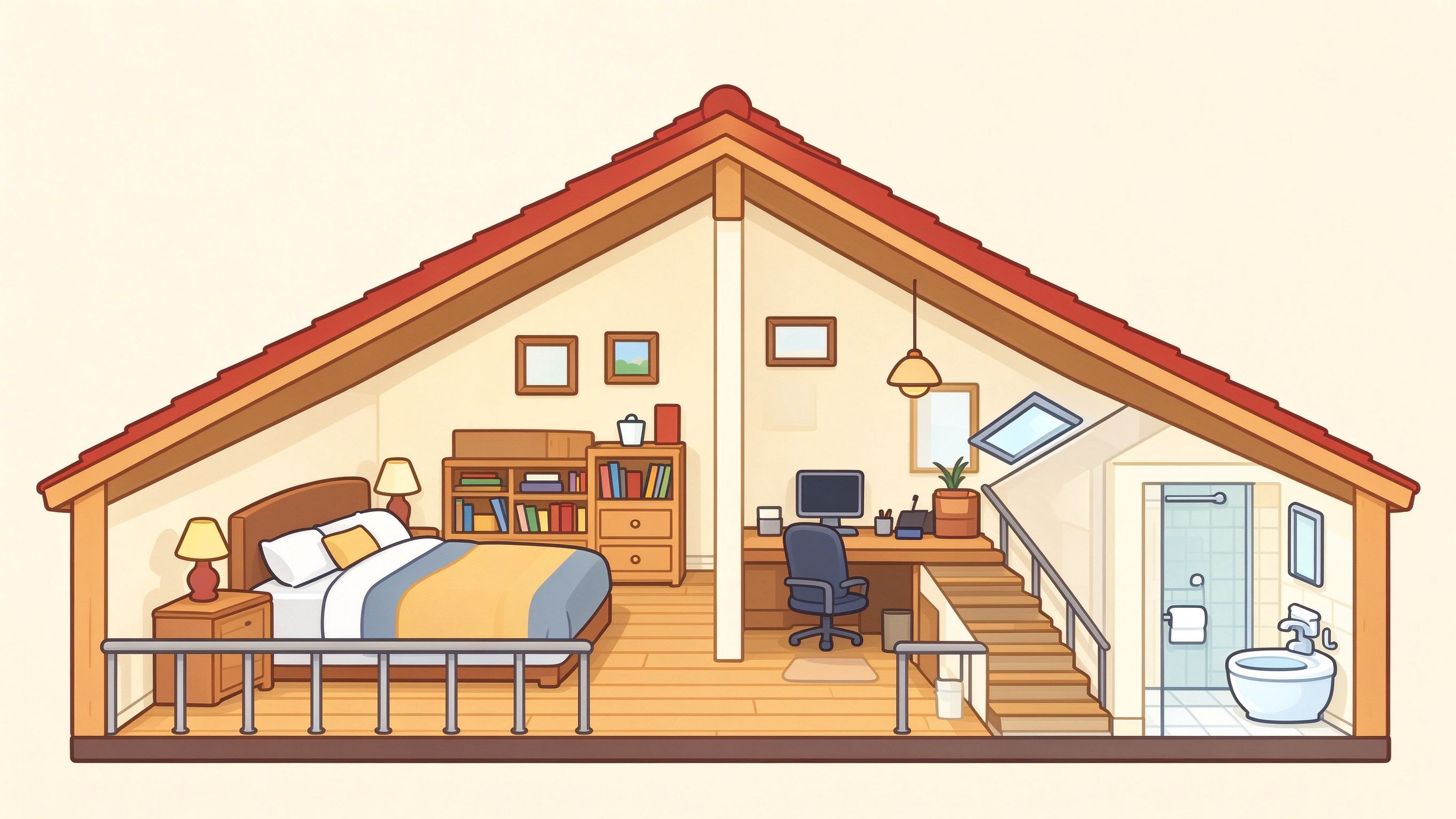 Mezzanine floor annotated picture vocabulary with labeled objects