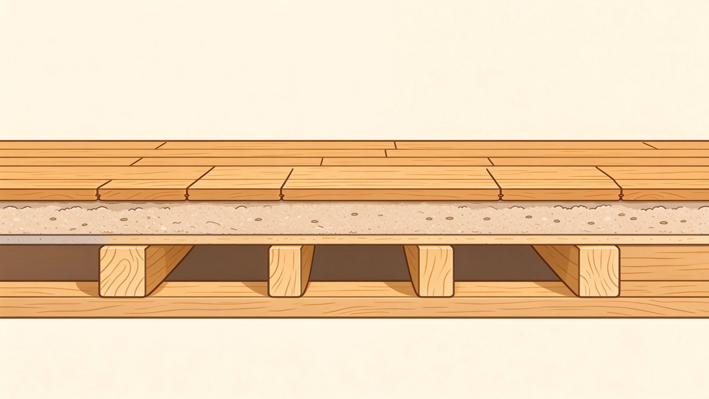 Wood floor on timber structure annotated picture vocabulary with labeled objects