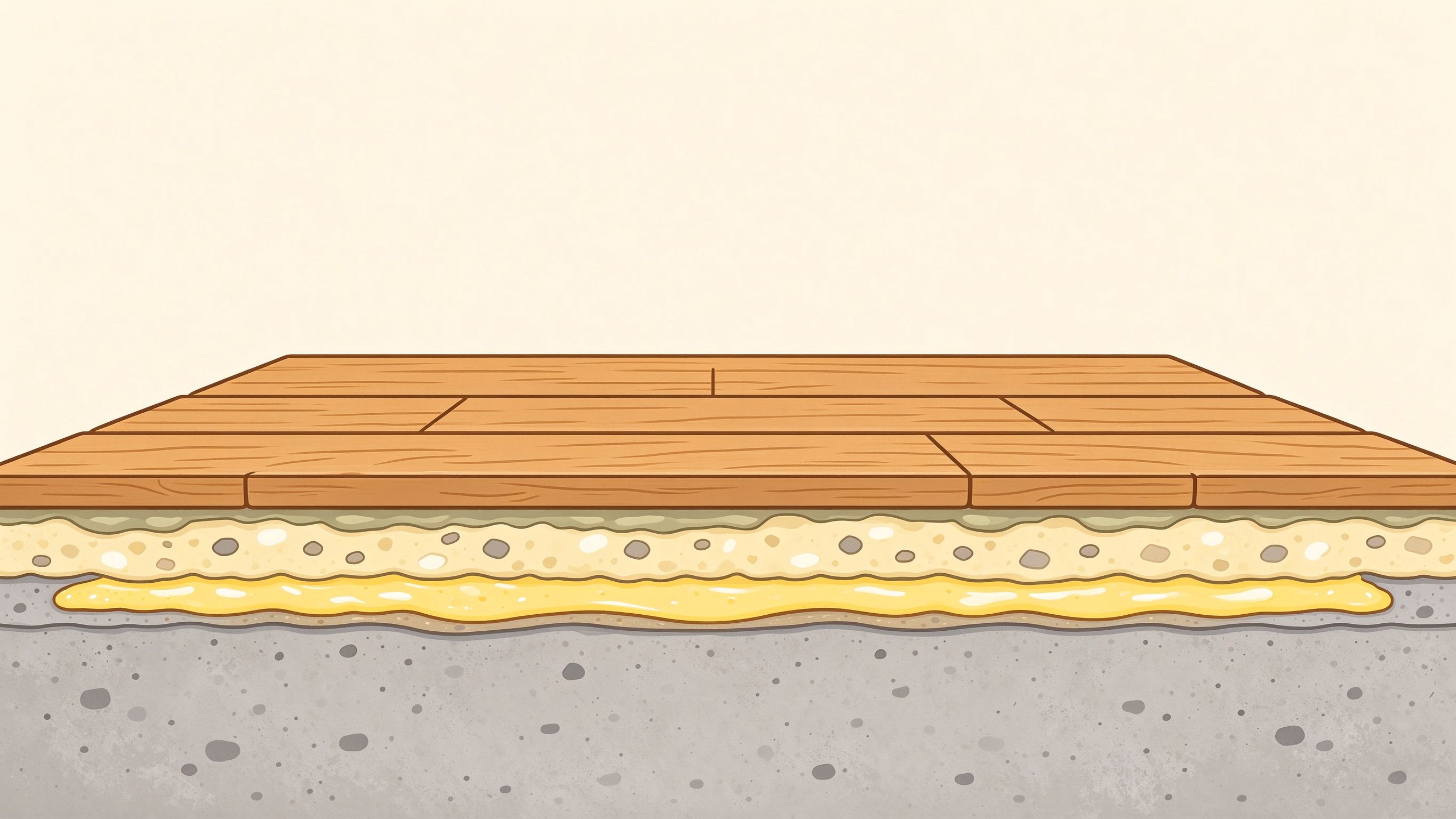 Wood floor on concrete screed annotated picture vocabulary with labeled objects