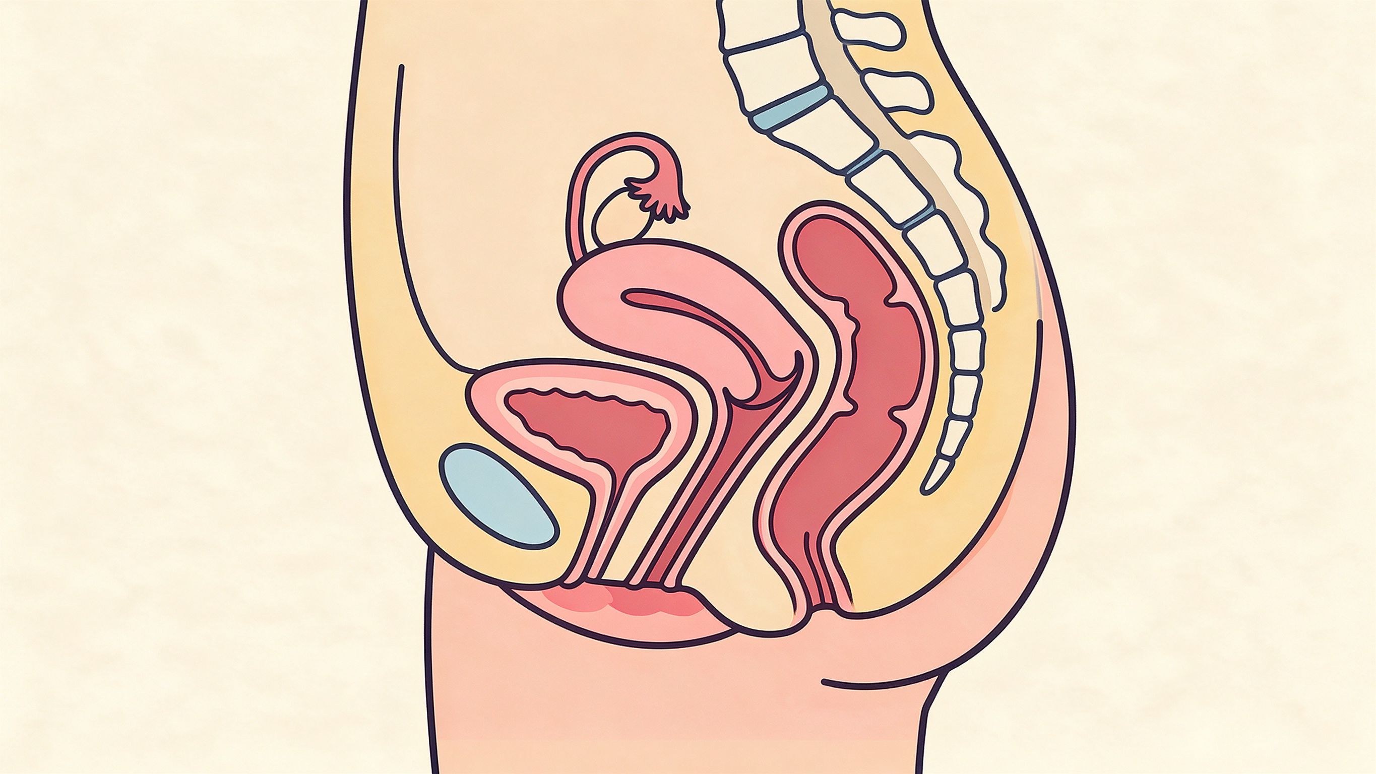 Female reproductive organs, sagittal section annotated picture vocabulary with labeled objects