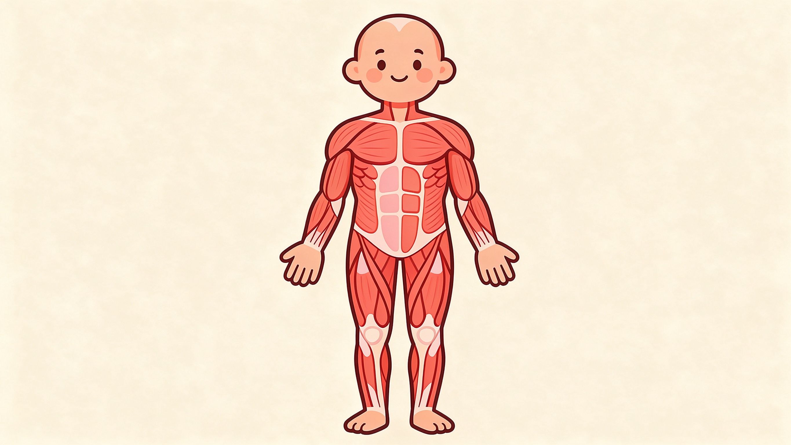 Human muscles, anterior view annotated picture vocabulary with labeled objects