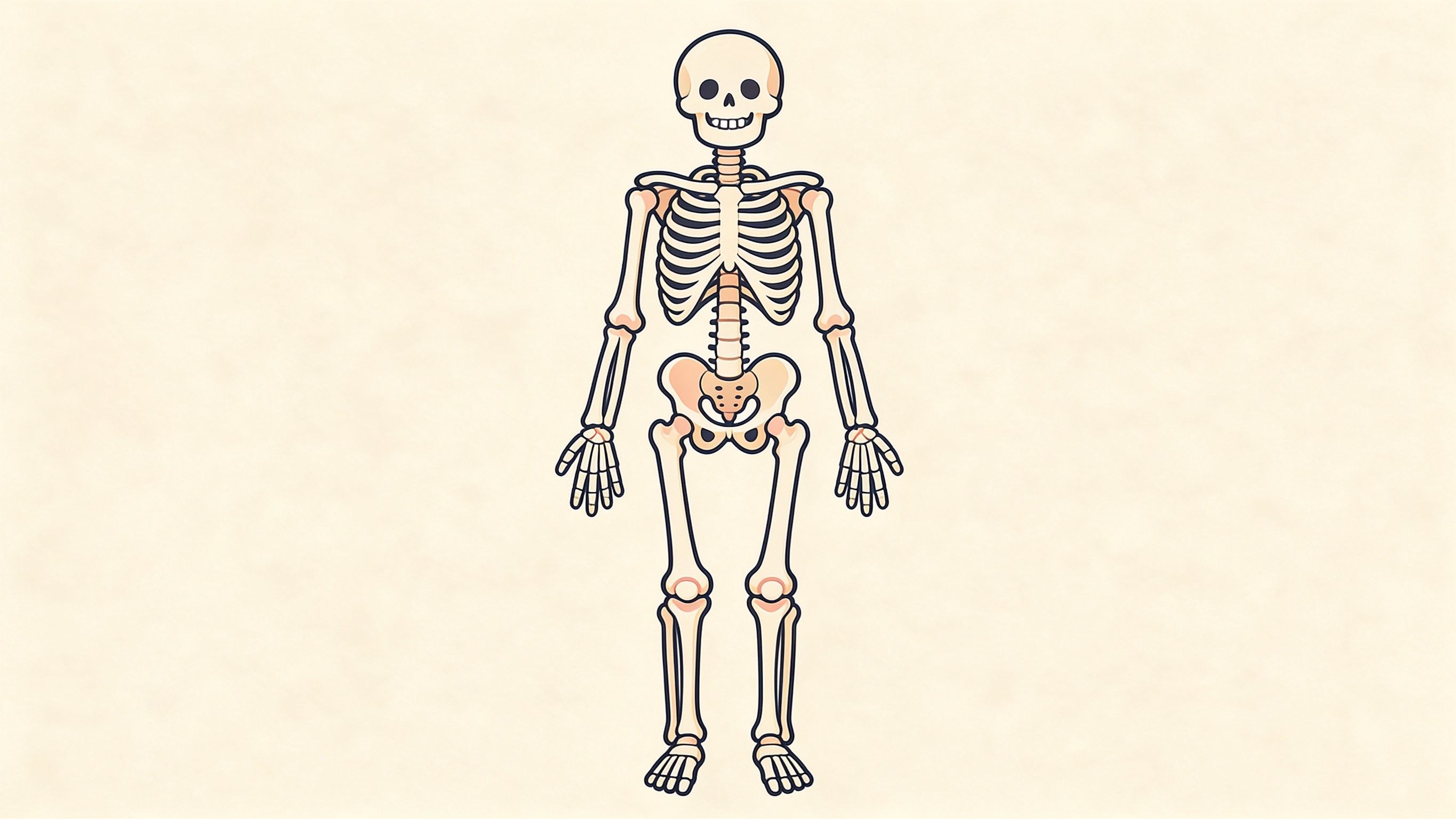 Human skeleton, anterior view annotated picture vocabulary with labeled objects