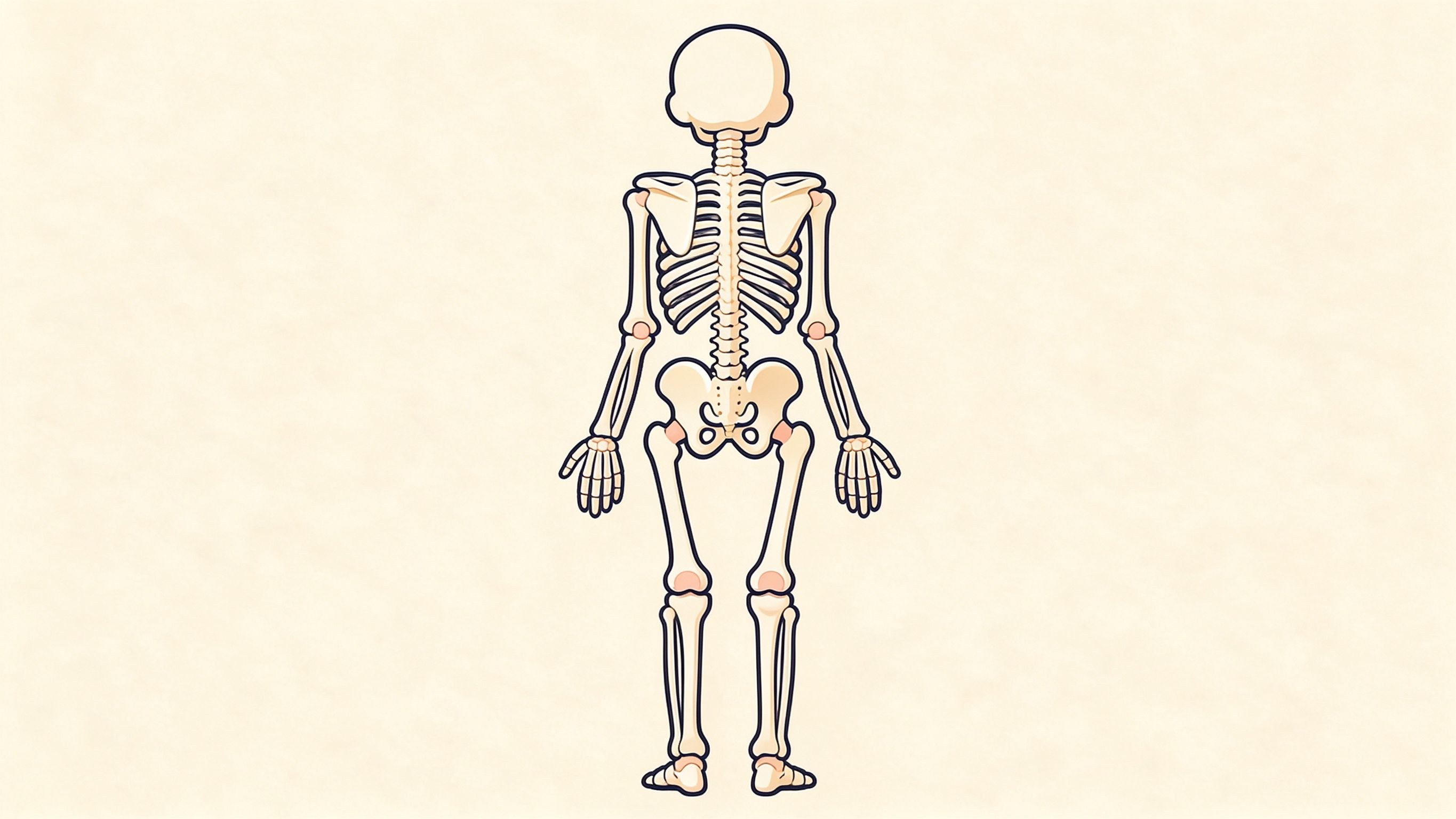 Human skeleton, posterior view annotated picture vocabulary with labeled objects