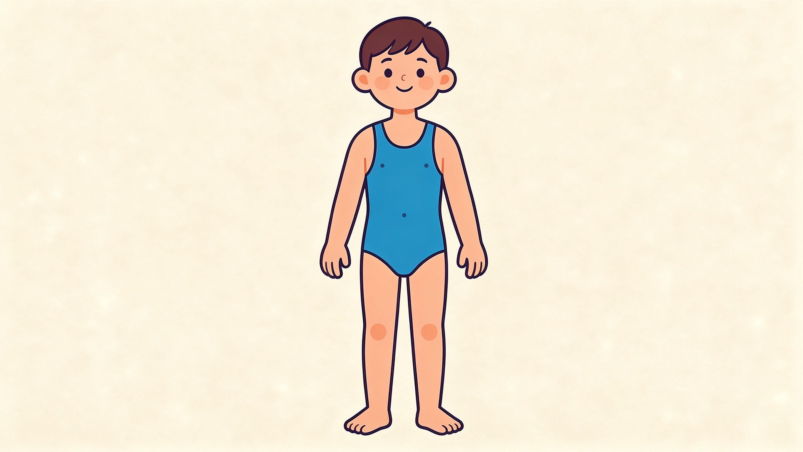 Male body, anterior view annotated picture vocabulary with labeled objects