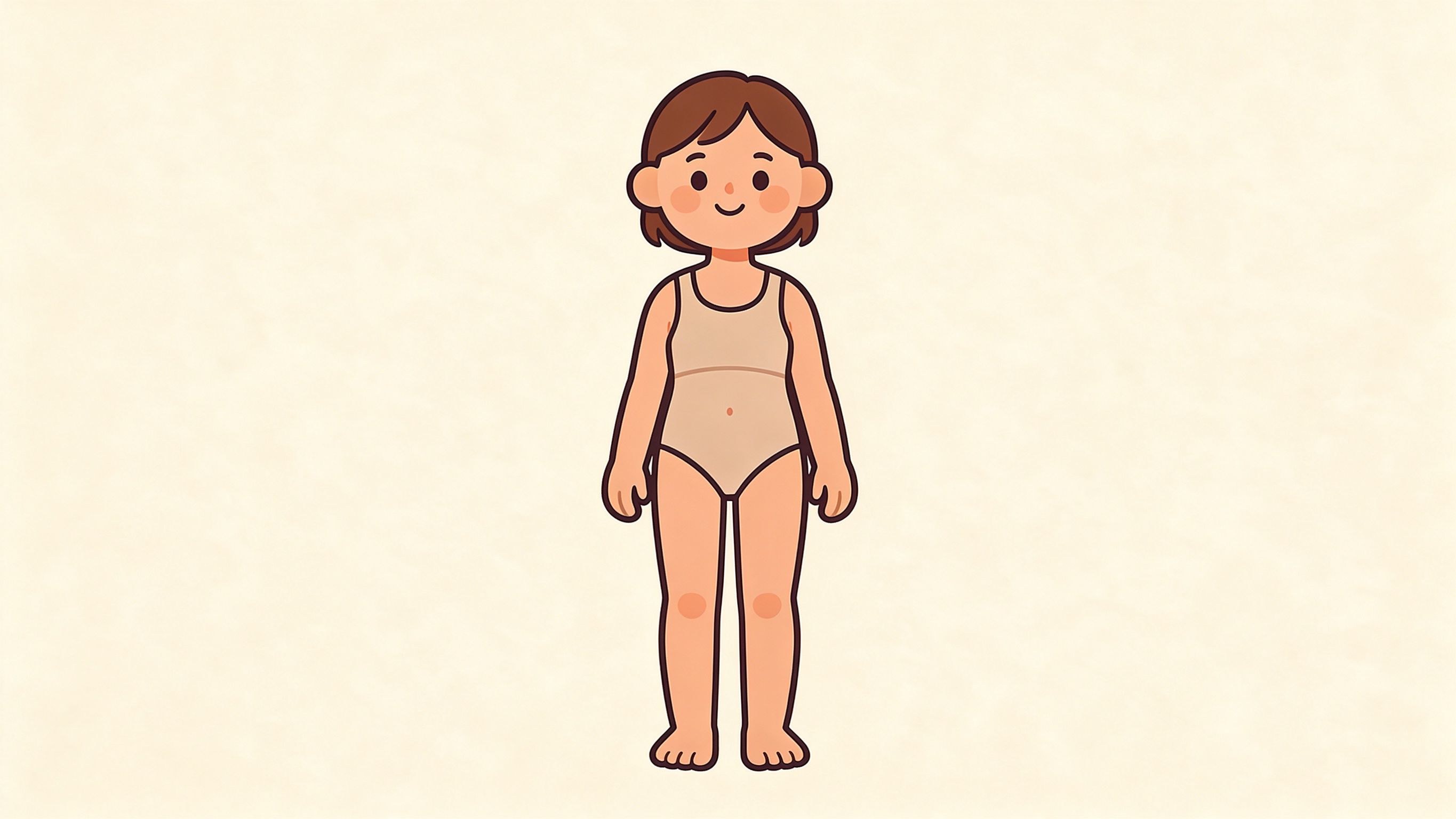 Female body front view annotated picture vocabulary with labeled objects