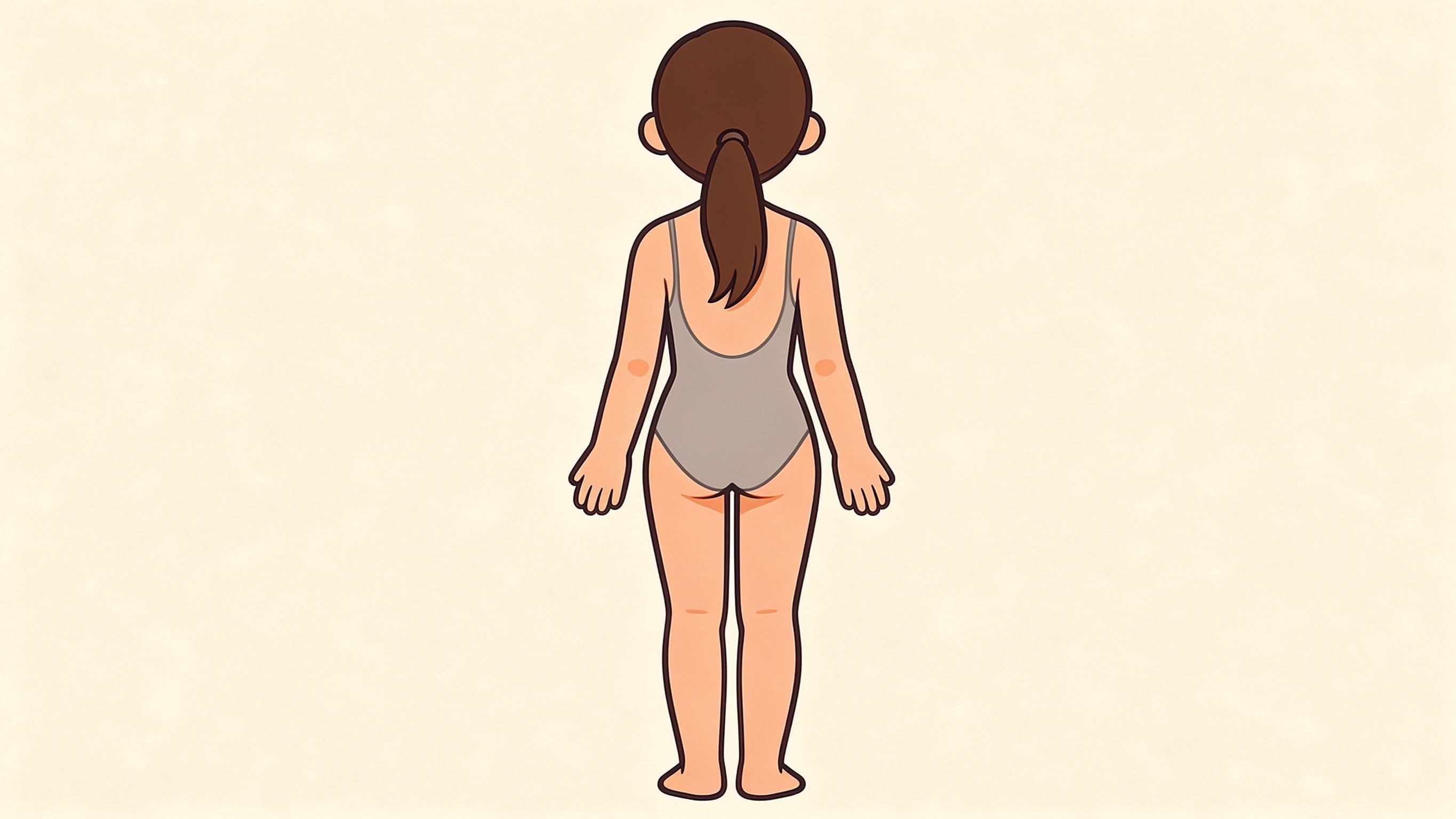 Female rear view annotated picture vocabulary with labeled objects